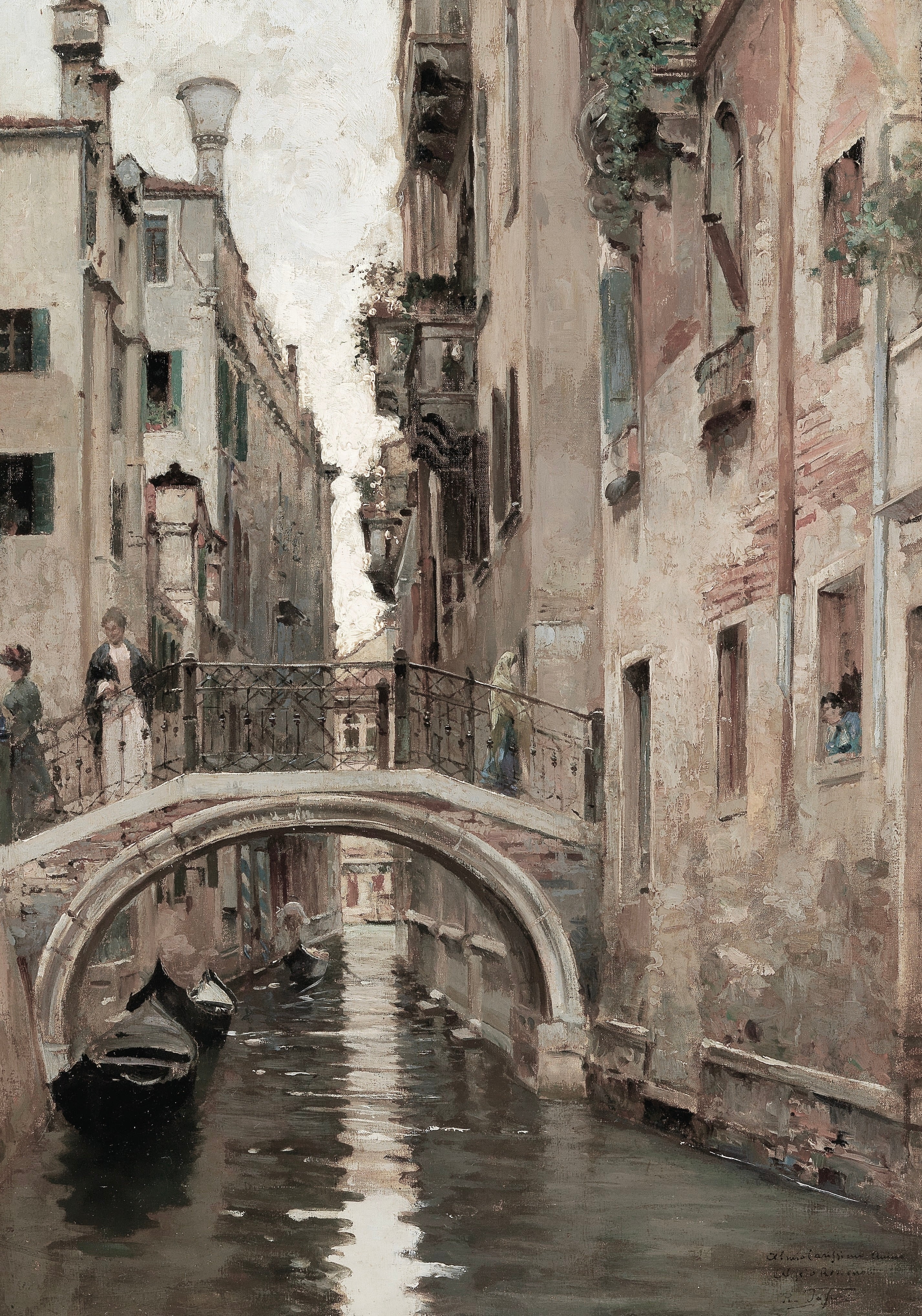 Vinyl Decal, Vintage Italian Canal Scene Artwork Print on Canvas, Classic European Cityscape Wall De