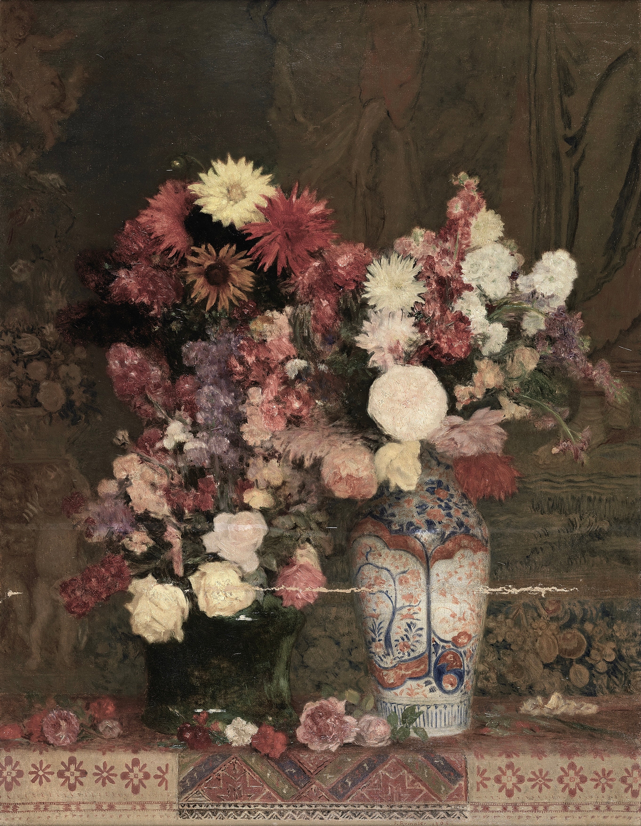 Vinyl Decal, Vintage Autumn Flowers Still Life Painting Wall Art (5" x 7")