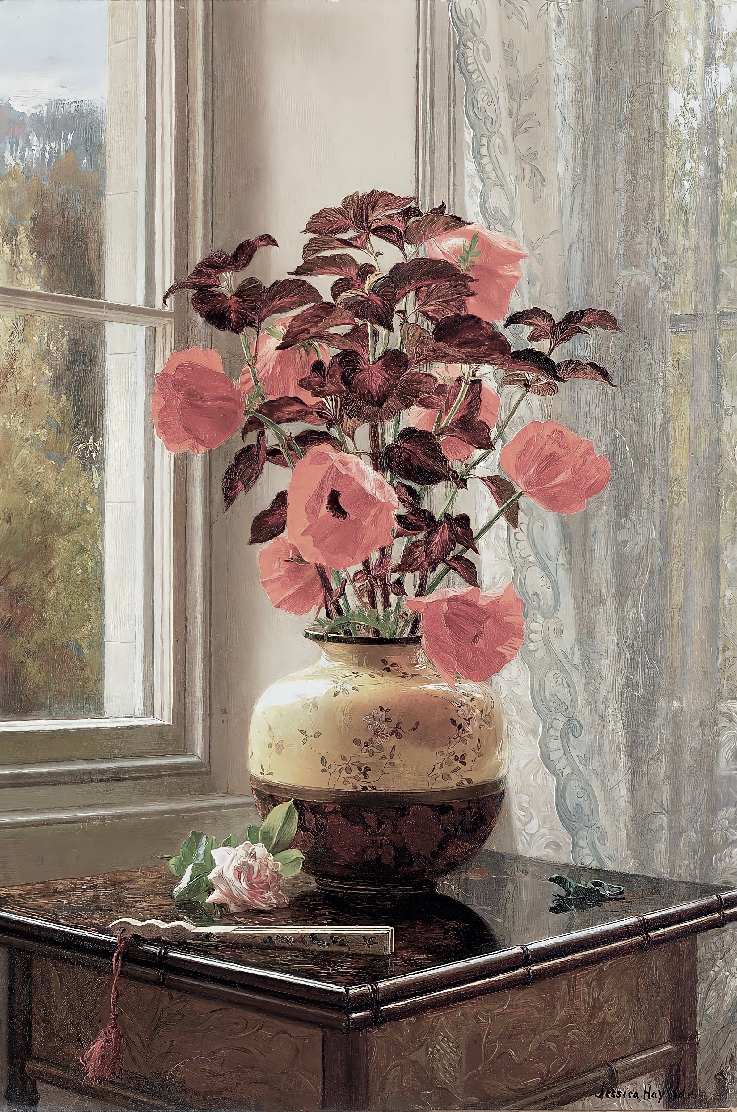 Vinyl Decal, Floral Wall Art Canvas Print Still Life Poppies in Vase Home Decor for Living Room Bedr