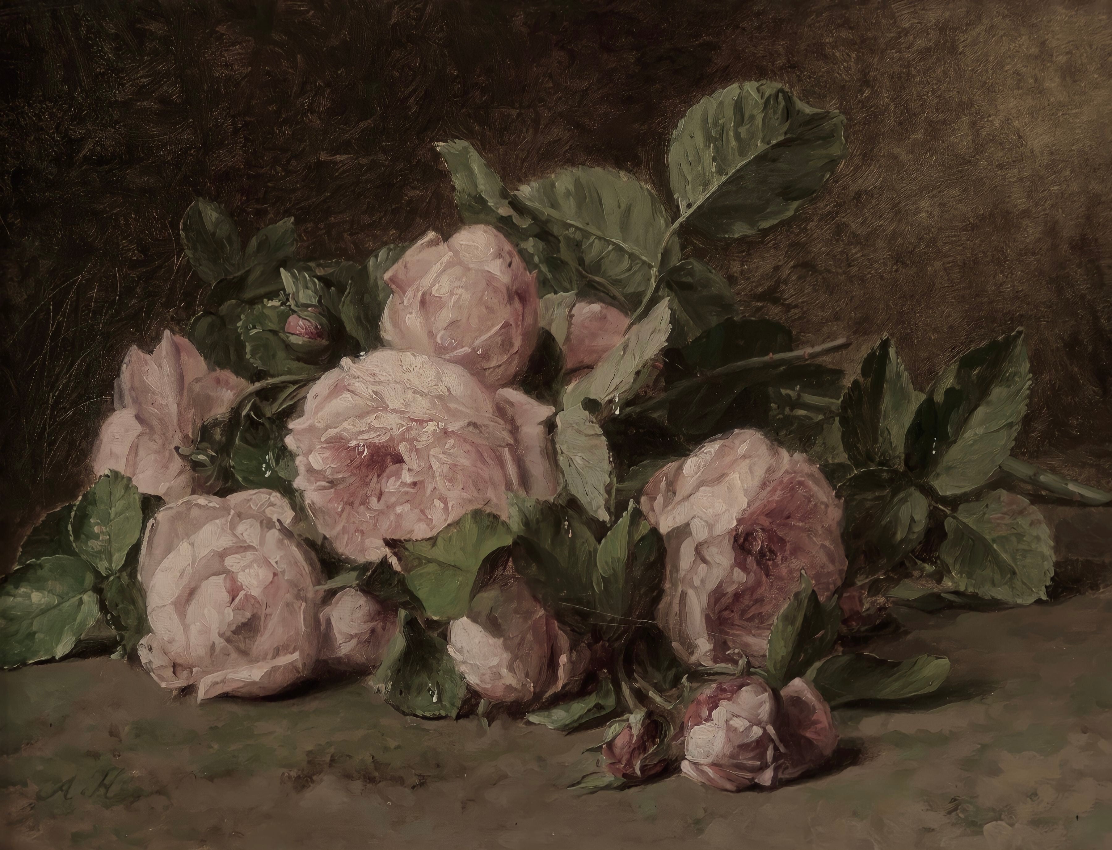 Vinyl Decal, Pink Roses Floral Still Life Wall Art Print, Classic Victorian Style Home Decor (5" x 7