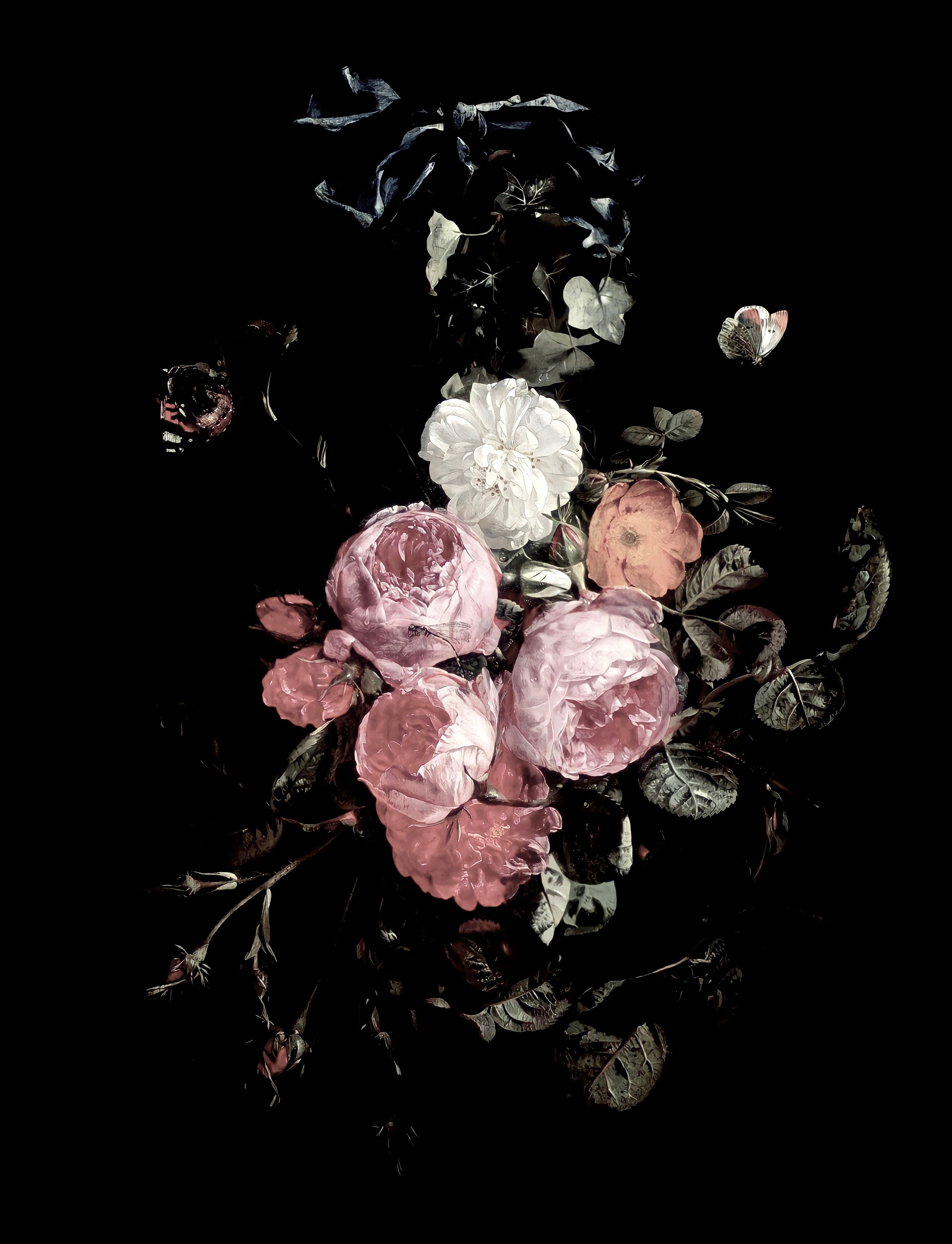 Vinyl Decal, Dark Academia Moody Floral Wall Art Print, Vintage Botanical Flower Painting Picture, D