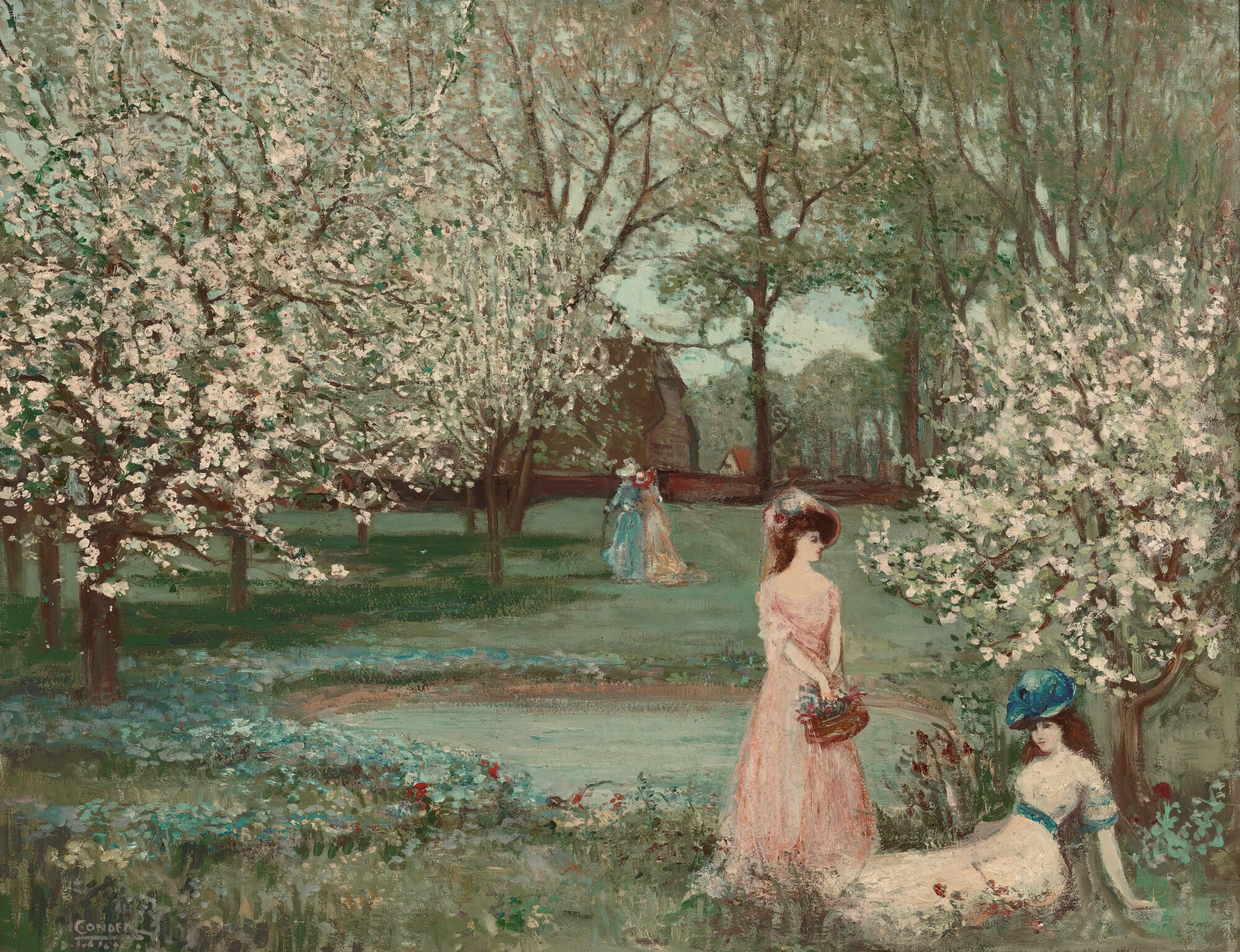 Vinyl Decal, Spring Garden Women Art Print, Vintage Impressionist Oil Painting Reproduction, Classic