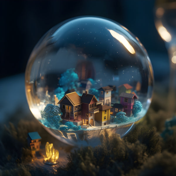 Vinyl Decal, Miniature Village Snow Globe with LED Lights, Collectible Glass Water Ball (5" x 7")