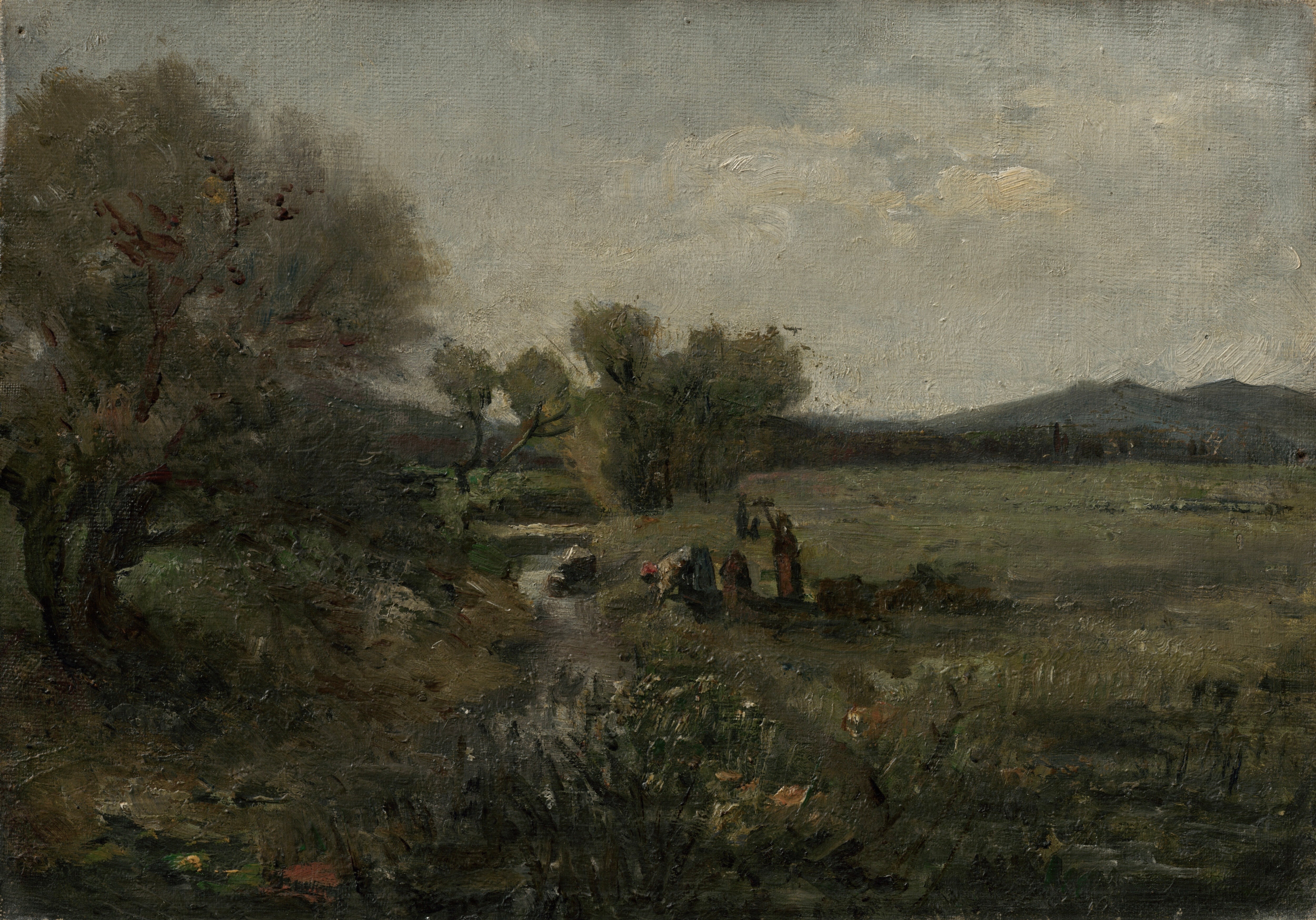 Vinyl Decal, Pastoral Art Print, Rustic Antique Tree Field Nature Tranquil Scenery Wall Decor (5" x 