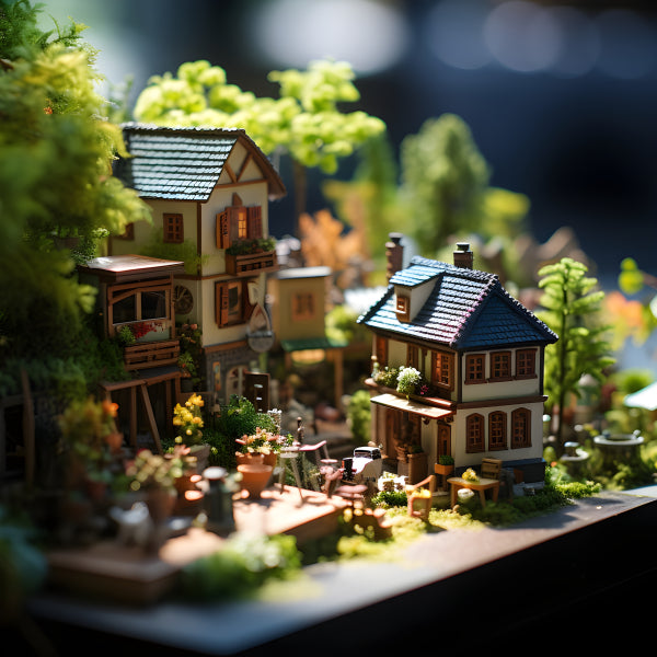 Vinyl Decal, Miniature Village Dollhouse Kit with LED Lights (5" x 7")