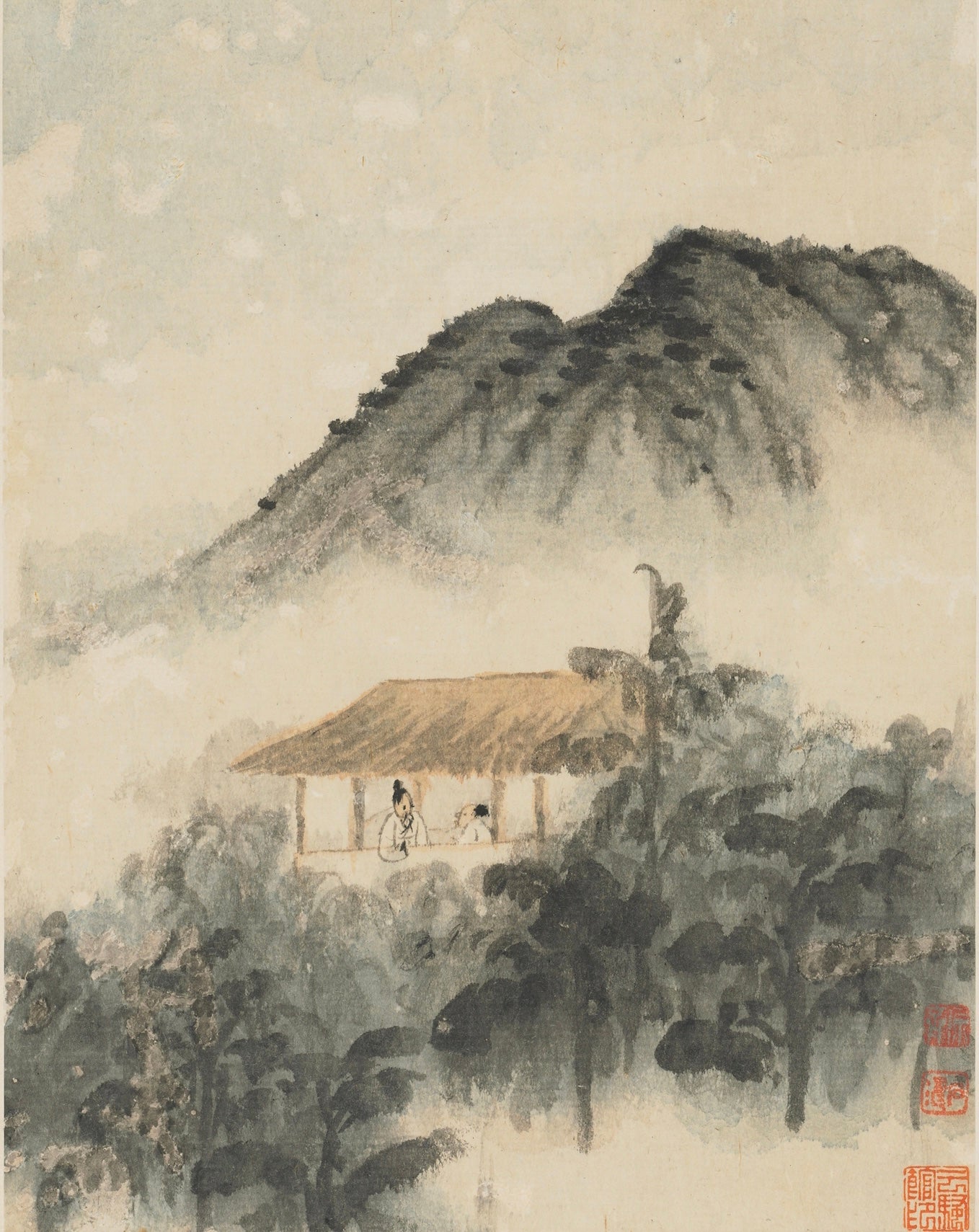 Vinyl Decal, Traditional Chinese Ink Wash Painting Art Print | Misty Mountain Home Decor Wall Art | 