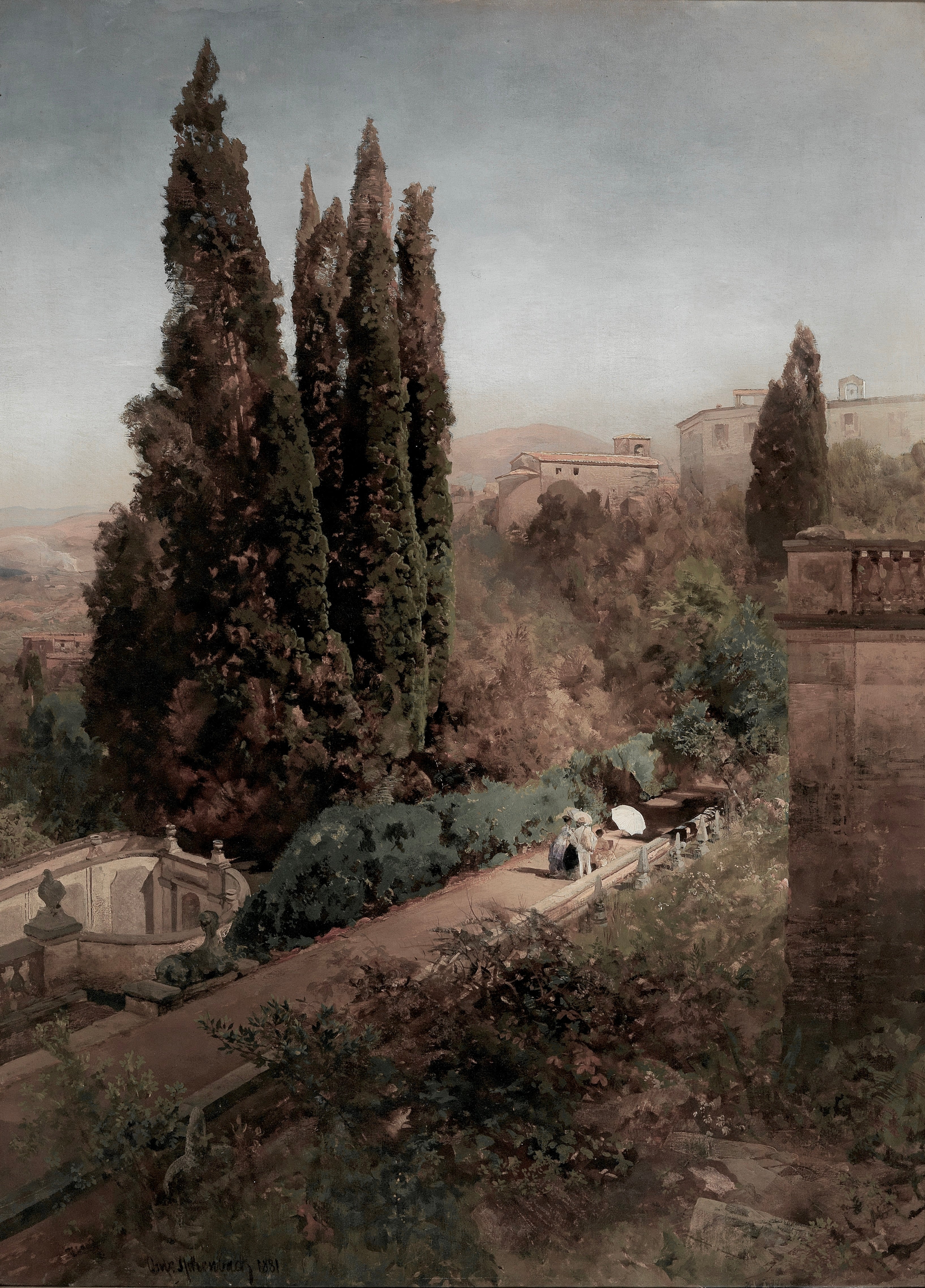 Vinyl Decal, Vintage Italian Garden Landscape Wall Art Print, Cypress Trees Artwork Home Decor, Clas