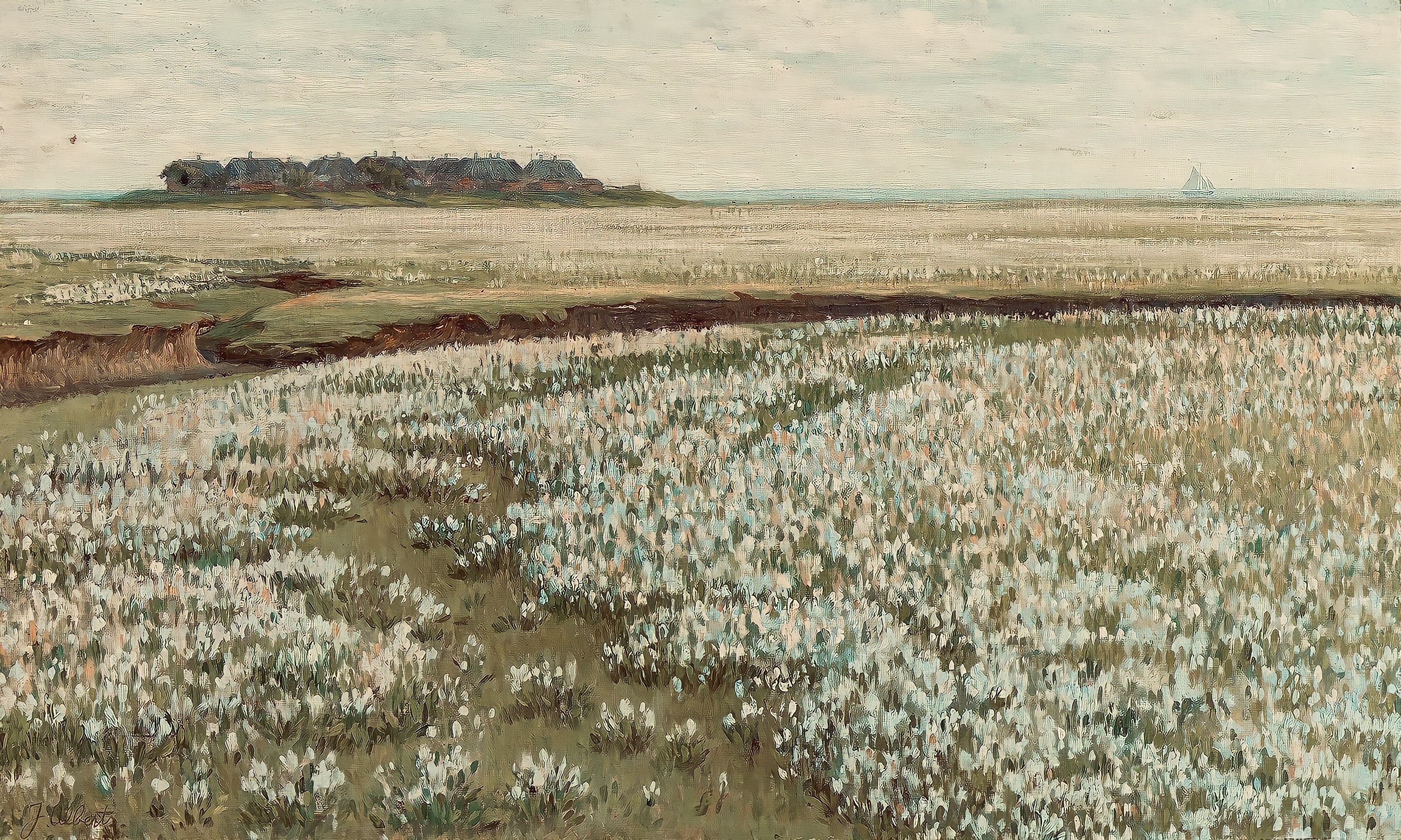 Vinyl Decal, Vintage Spring Meadow Wall Art, Country Painting, Framed Canvas Print, Wildflower Field