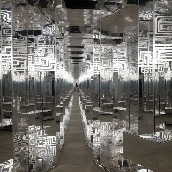 Vinyl Decal, Modern Geometric Mirror Maze Art Installation Reflective Hallway Design (5" x 7")