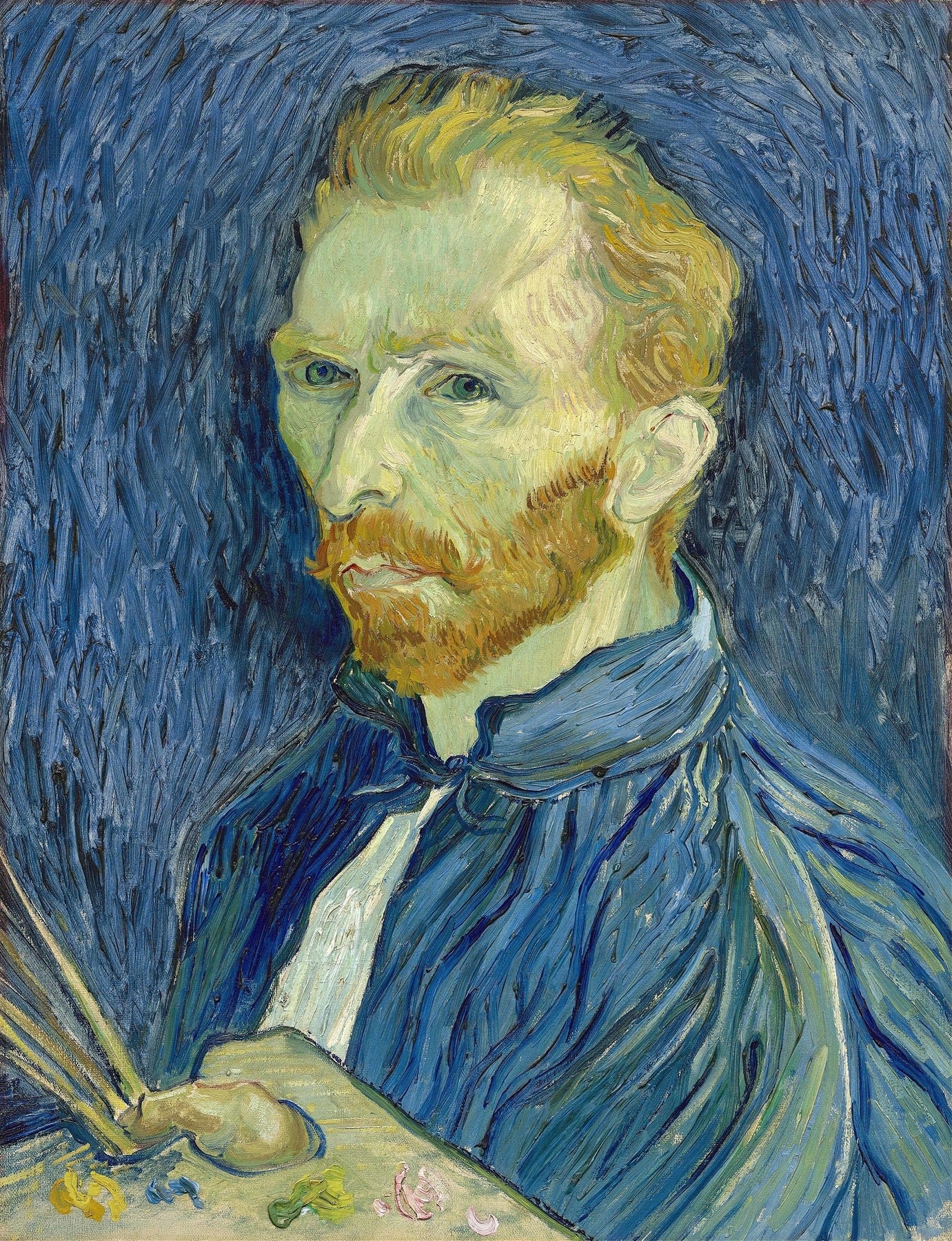 Vinyl Decal, Post-Impressionist Style Self-Portrait Painting Print, Classic Wall Art Decor, Blue and