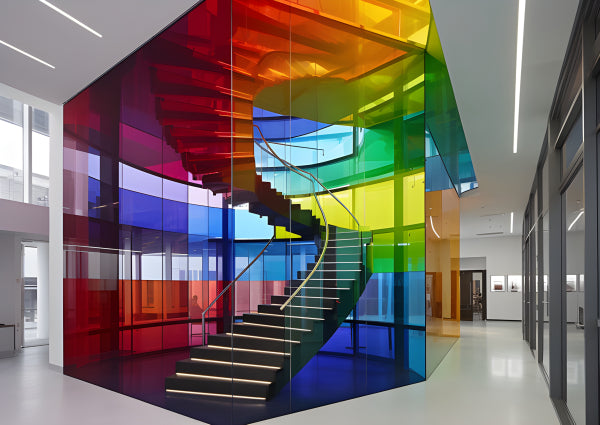 Vinyl Decal, Vibrant Rainbow Glass Staircase Enclosure (5" x 7")