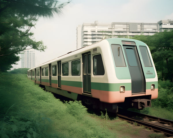 Vinyl Decal, Passenger Train Model Replica in Green and White Color Scheme with Track Base (5" x 7")