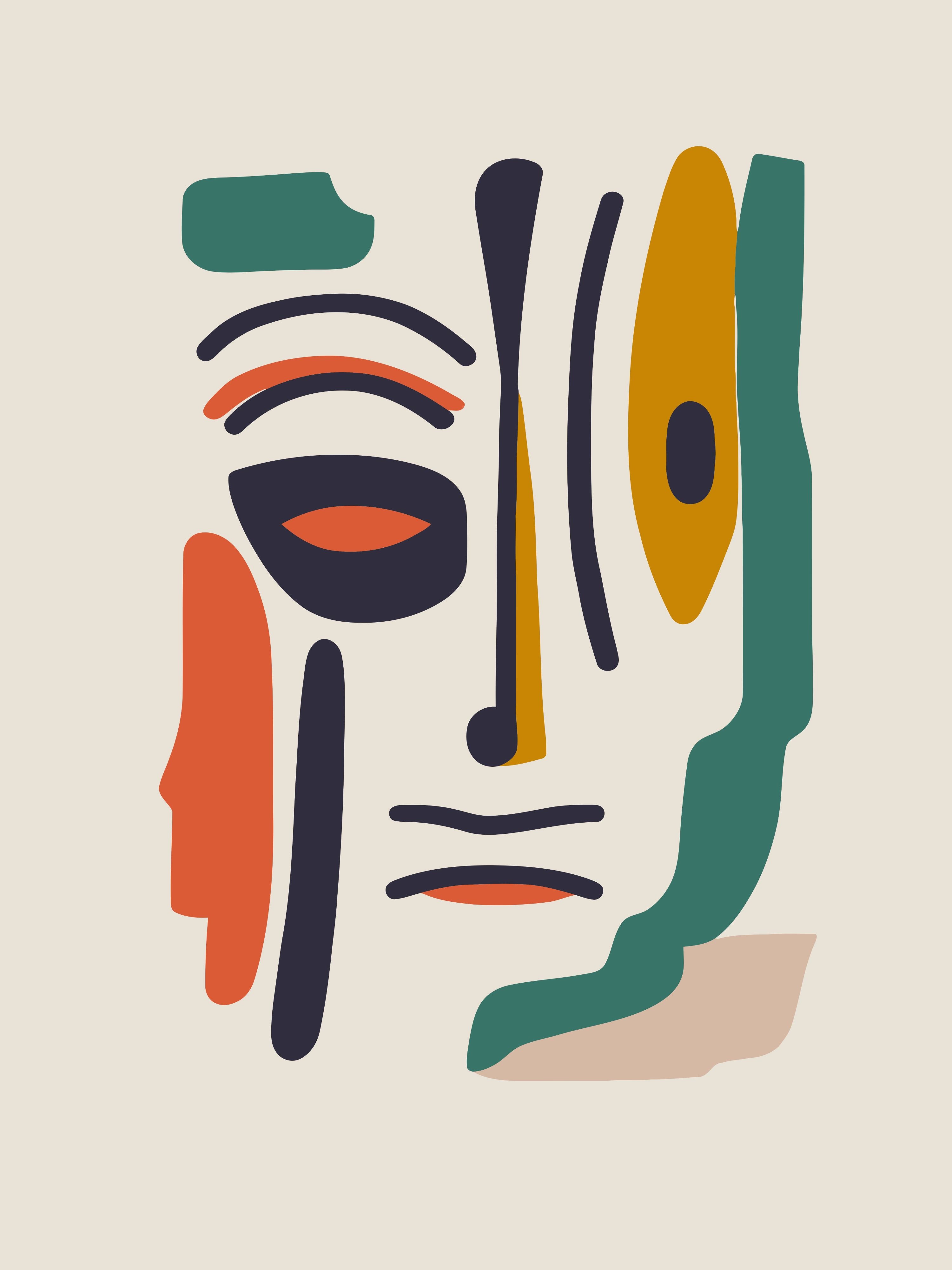 Vinyl Decal, Quirky Abstract Face Design (5" x 7")