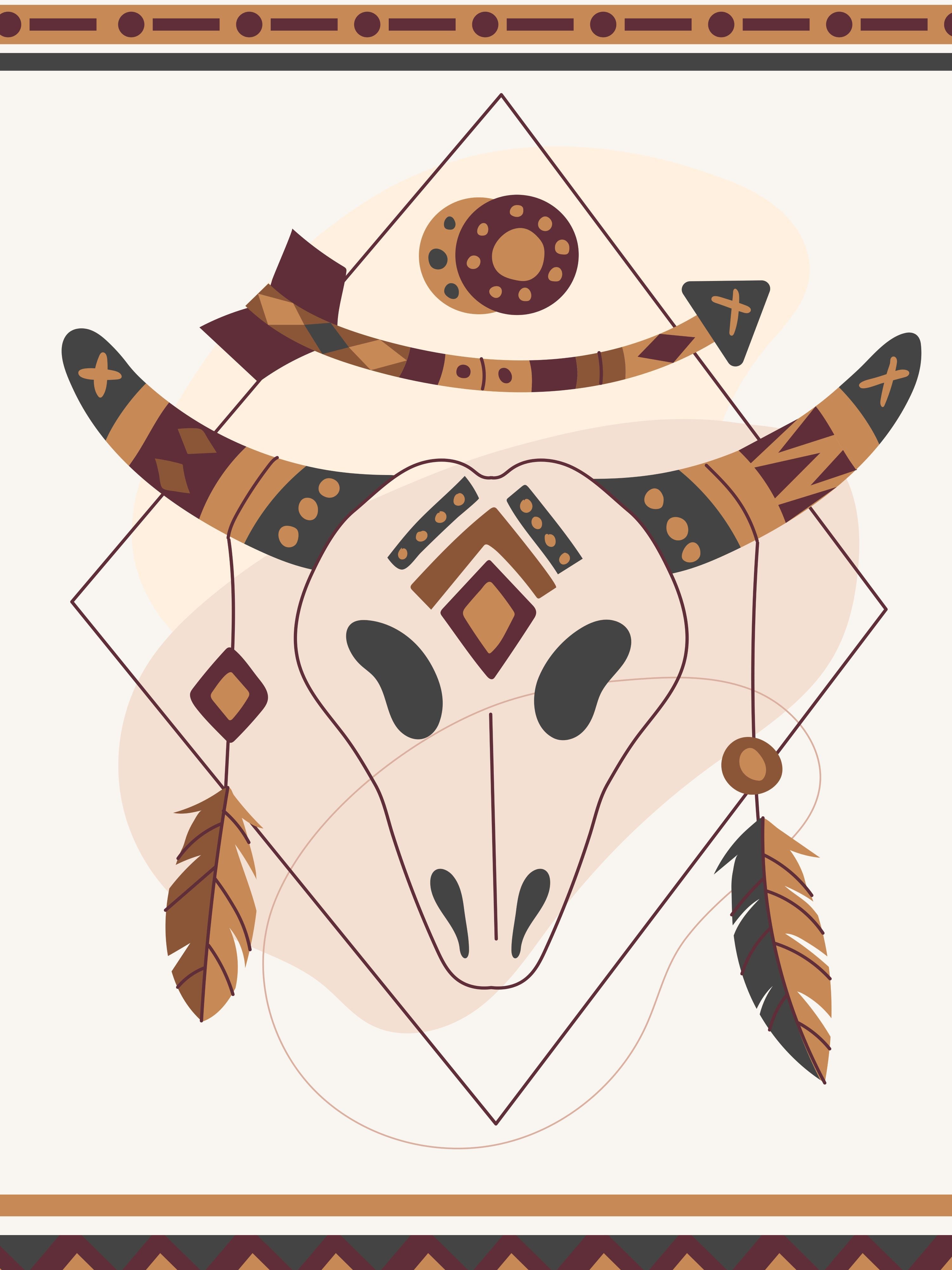 Vinyl Decal, Tribal Design Of A Bull Skull (5" x 7")