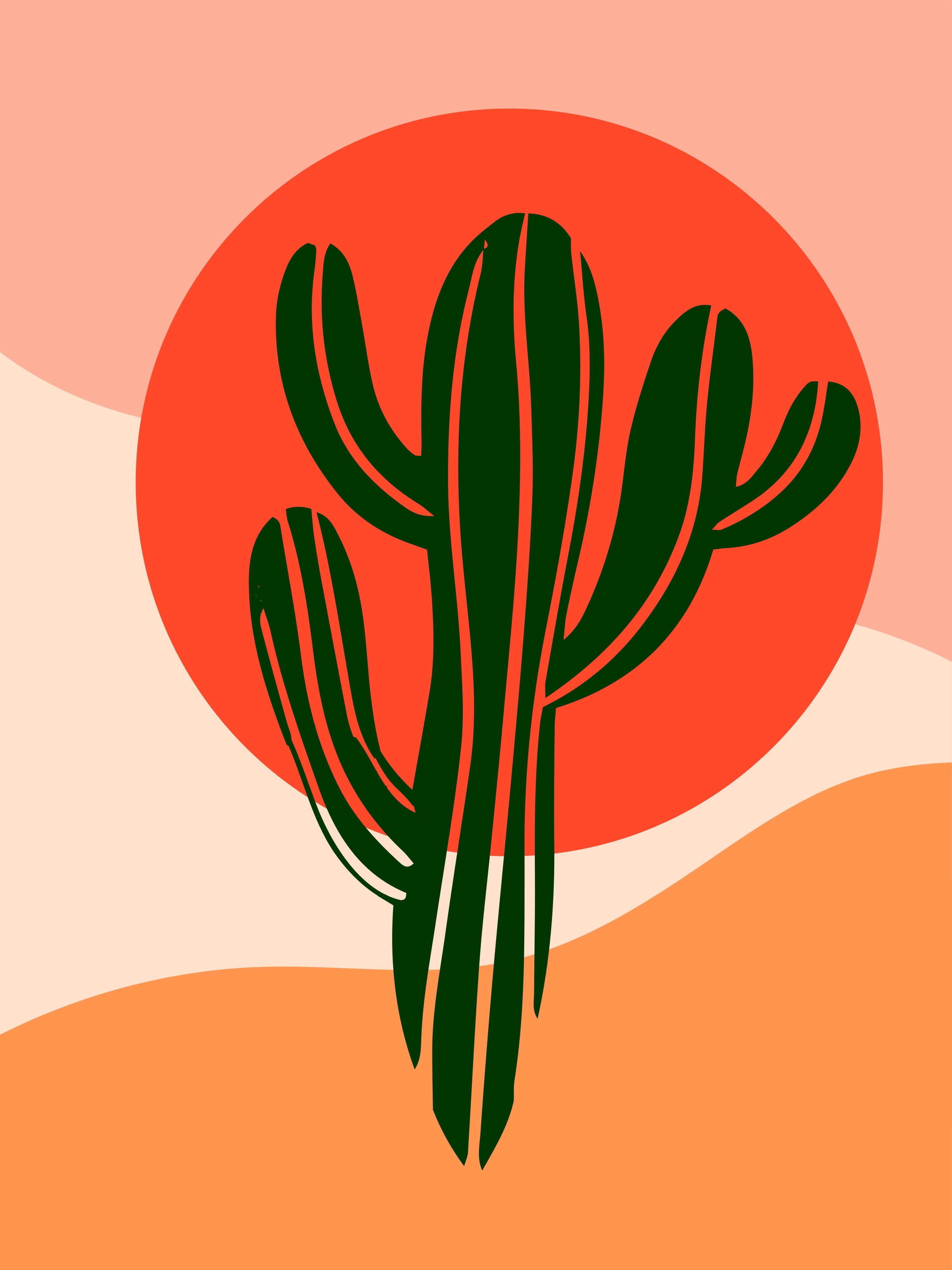 Vinyl Decal, Cactus In The Desert Sun (5" x 7")