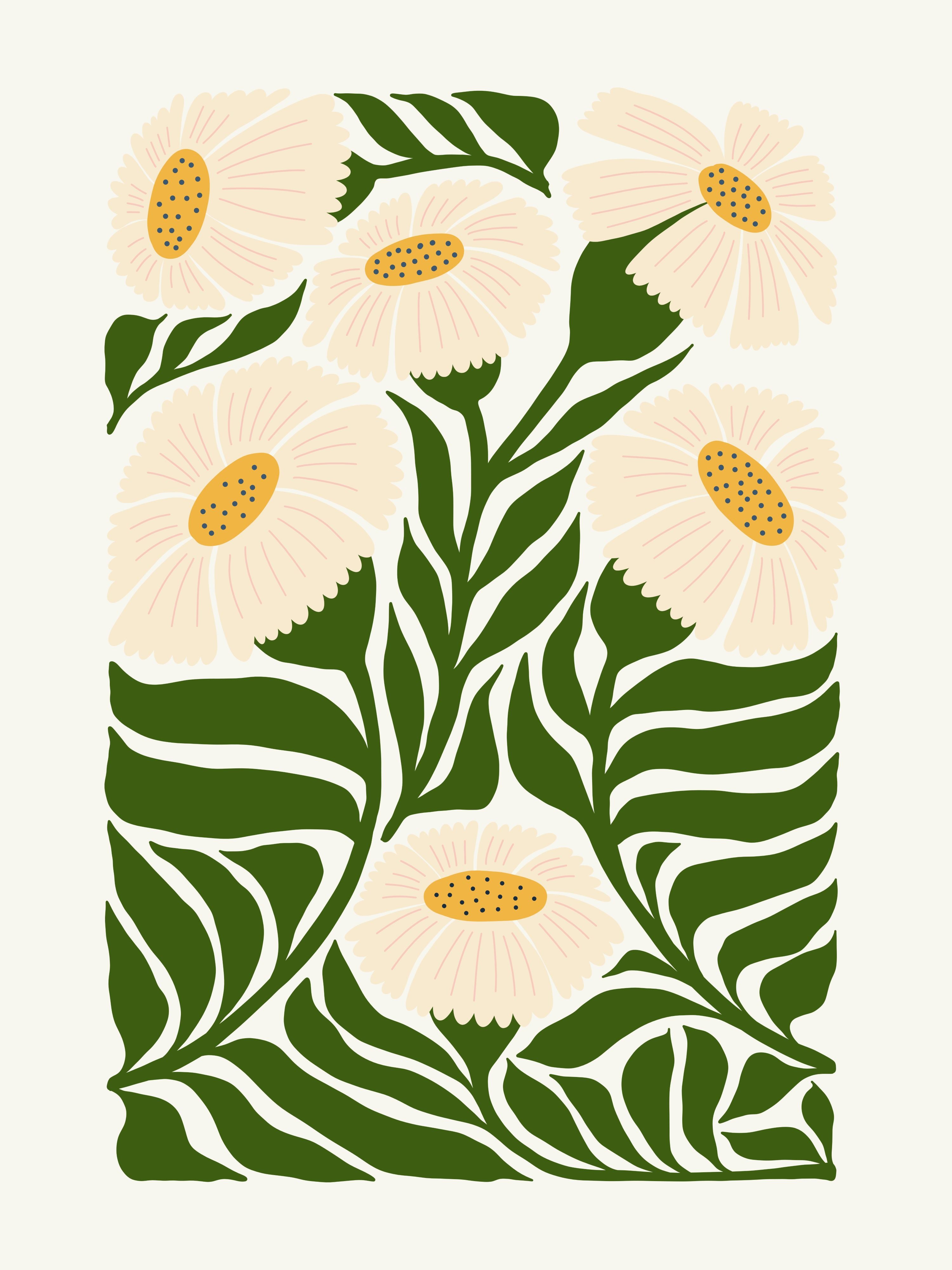 Vinyl Decal, White Flowers Poster (5" x 7")