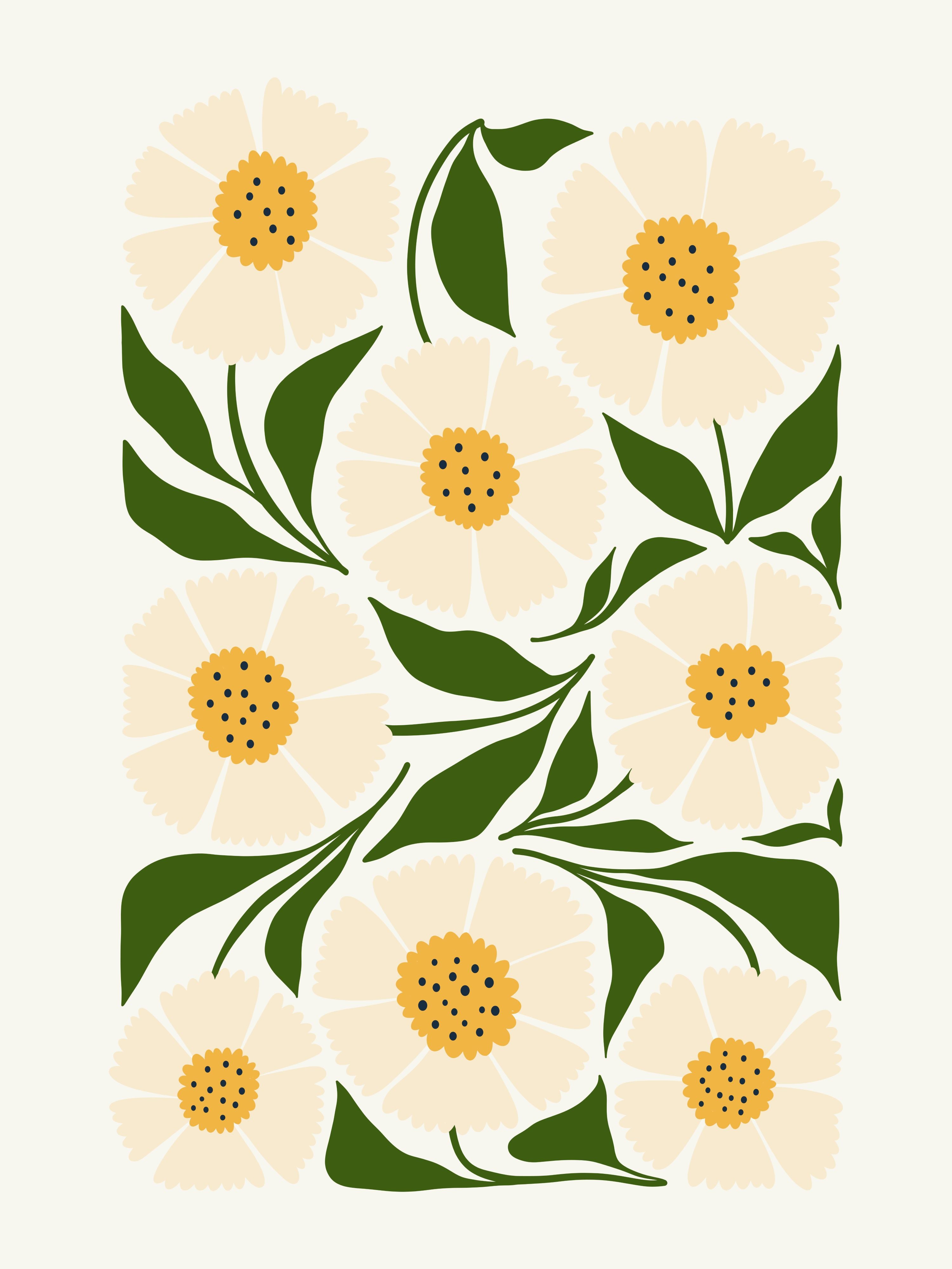 Vinyl Decal, Illustration Of Daisies (5" x 7")