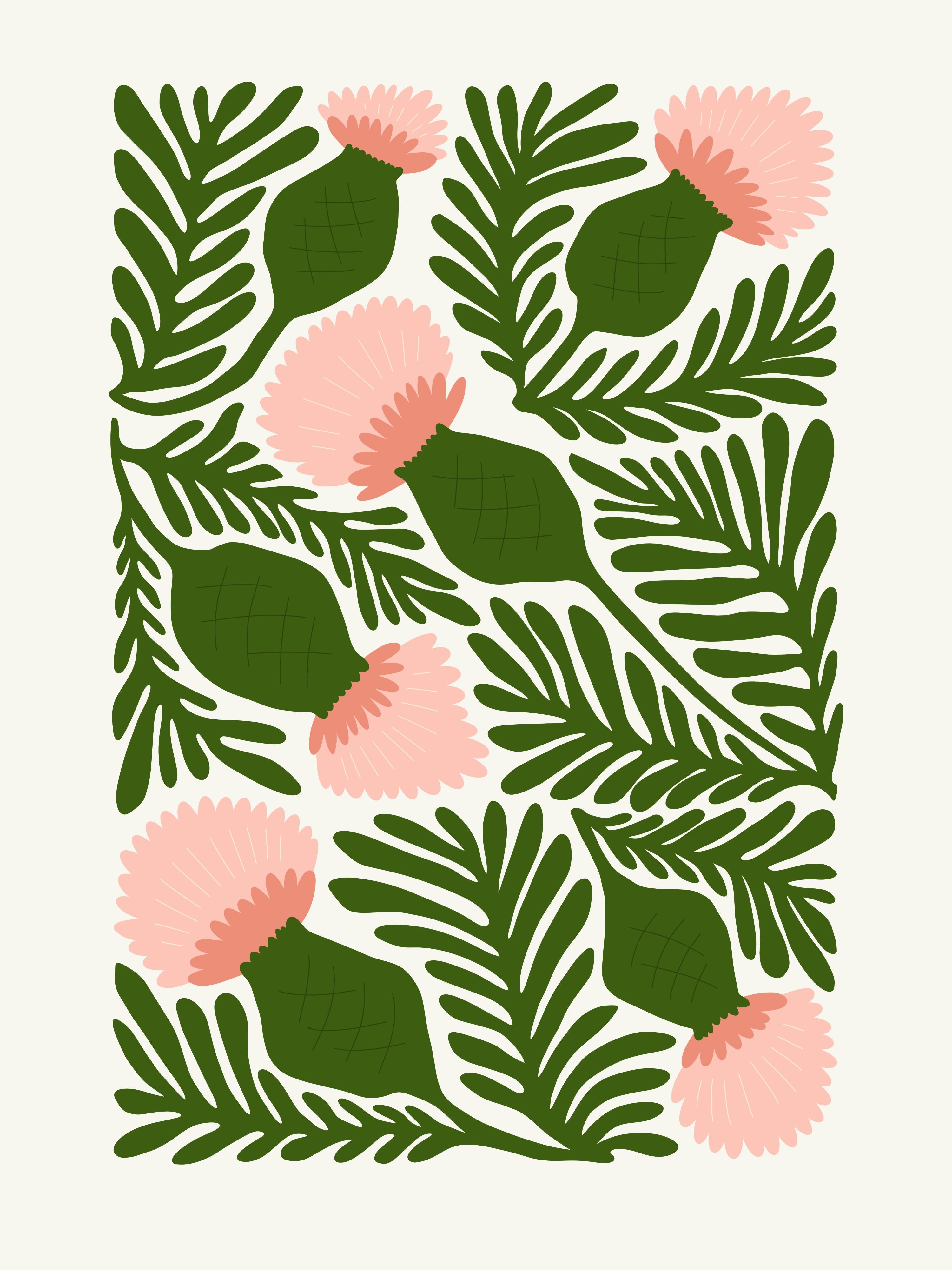 Vinyl Decal, Folk Art Thistles (5" x 7")
