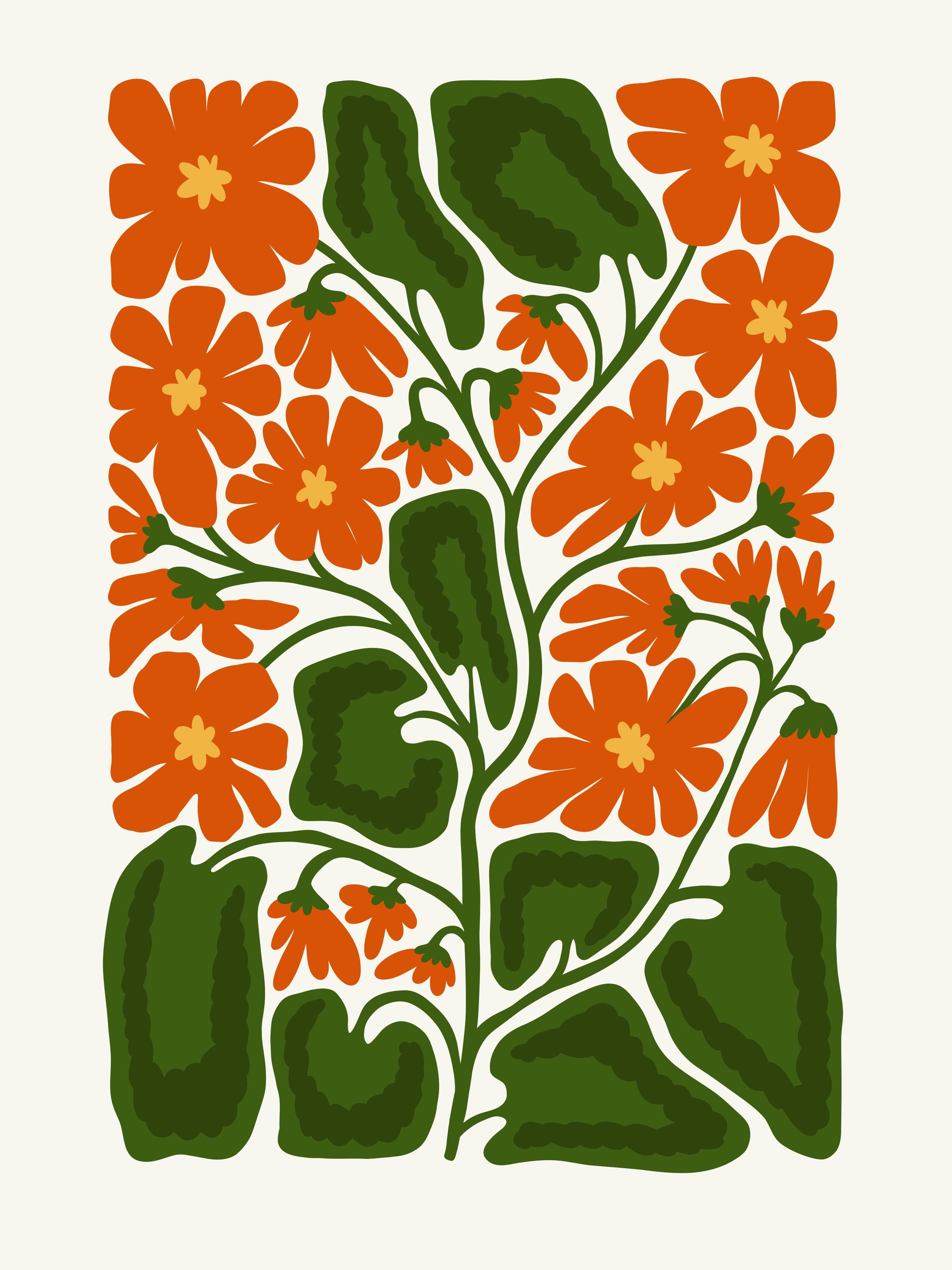 Vinyl Decal, Vibrant Orange Blooms (5" x 7")