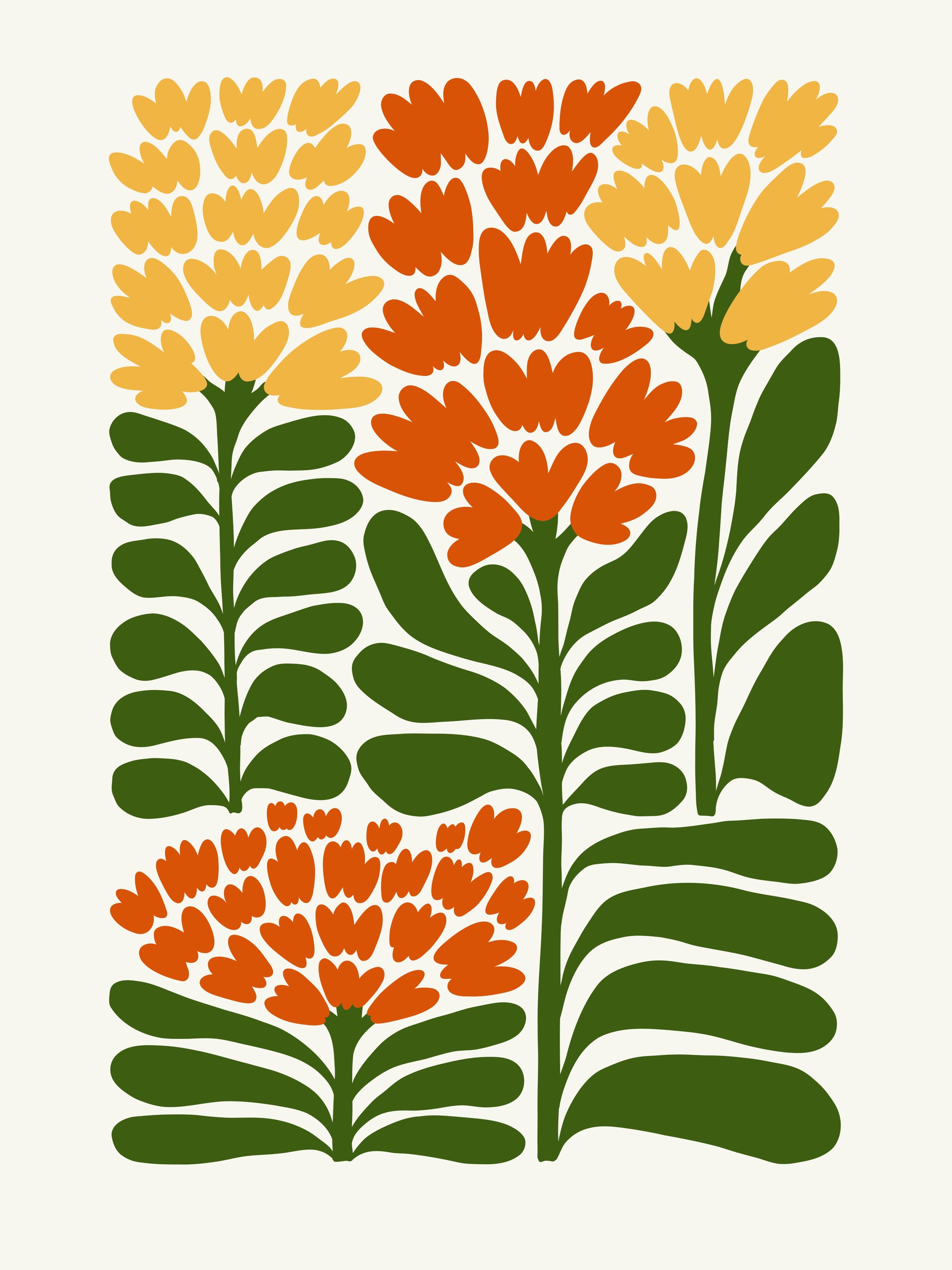 Vinyl Decal, Folk Floral In Warm Tones (5" x 7")