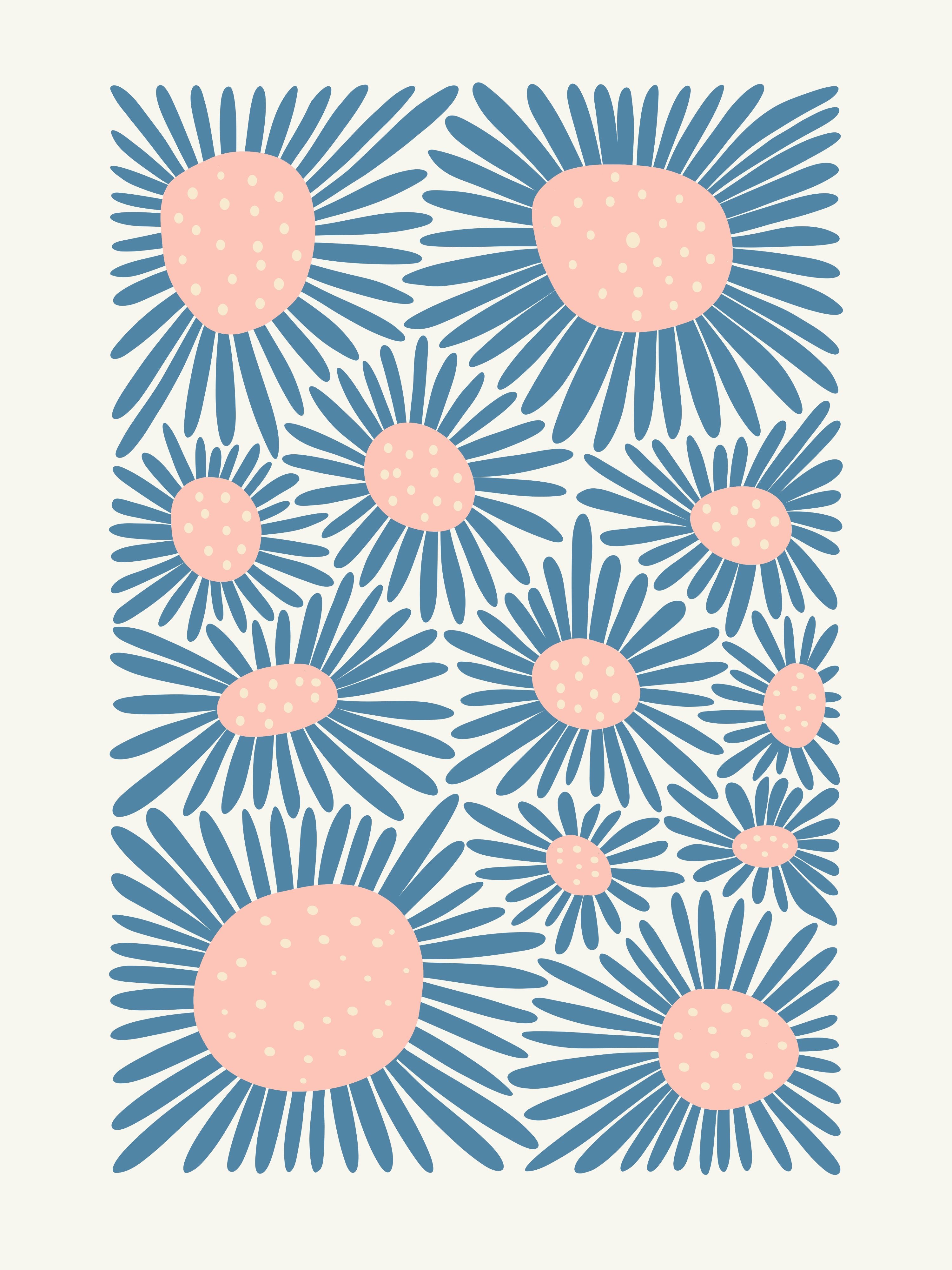Vinyl Decal, Blue And Pink Blooms (5" x 7")