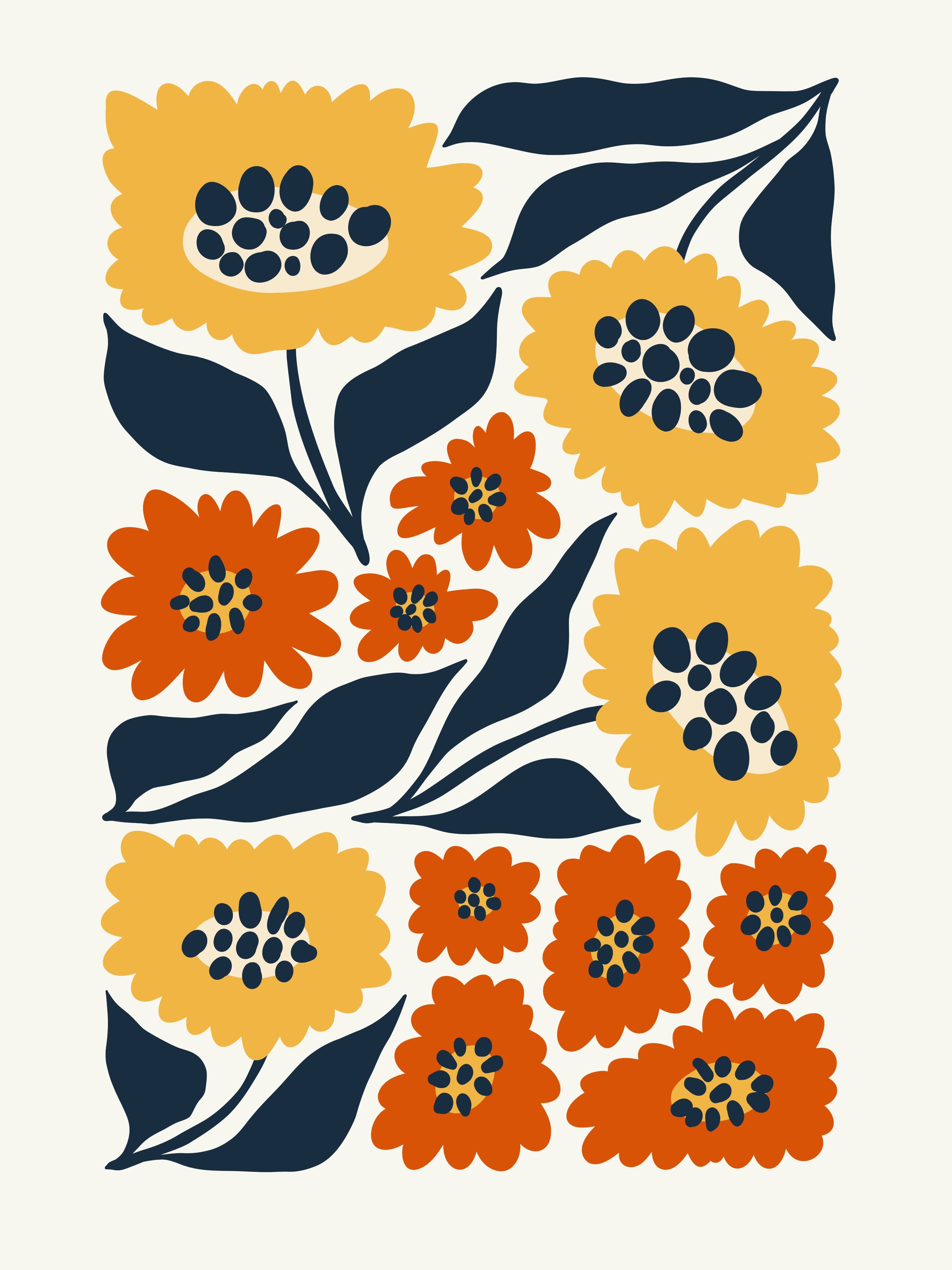 Vinyl Decal, Colorful Flower Illustration. (5" x 7")