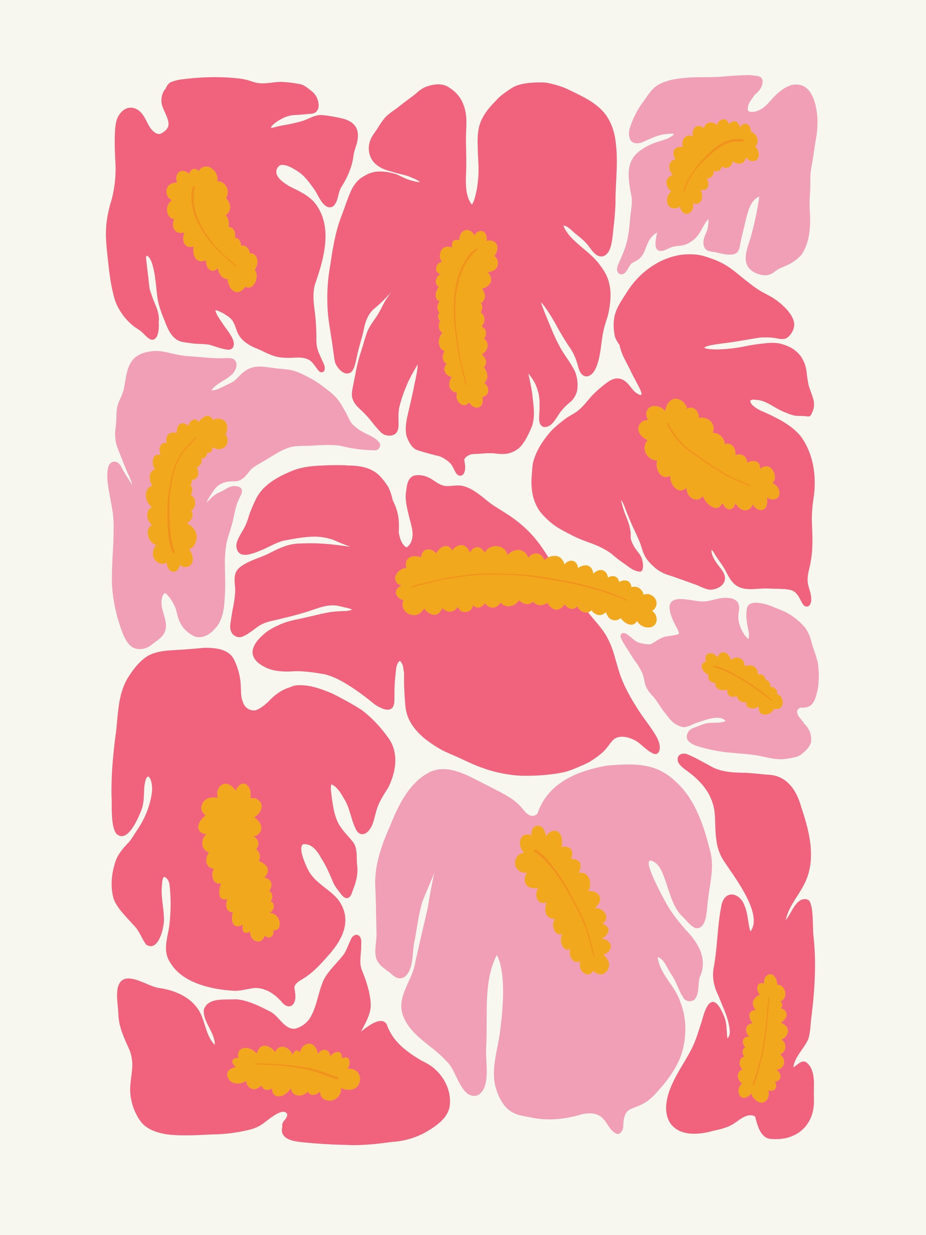 Vinyl Decal, Retro Pink Flowers (5" x 7")