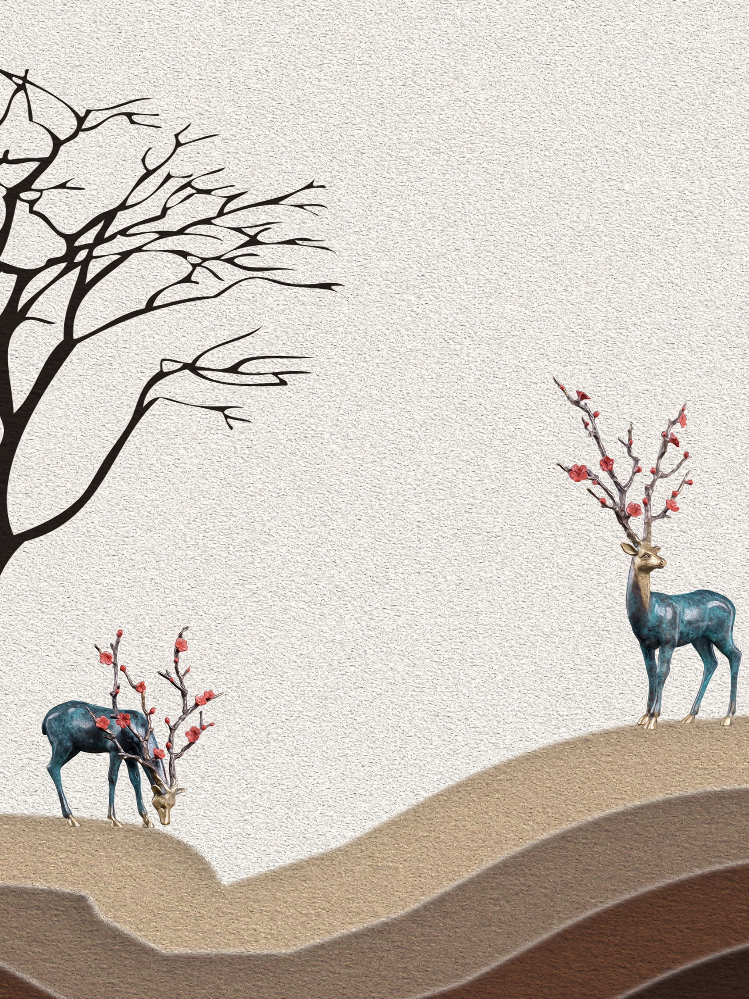 Vinyl Decal, Layered Landscape With Deer (5" x 7")