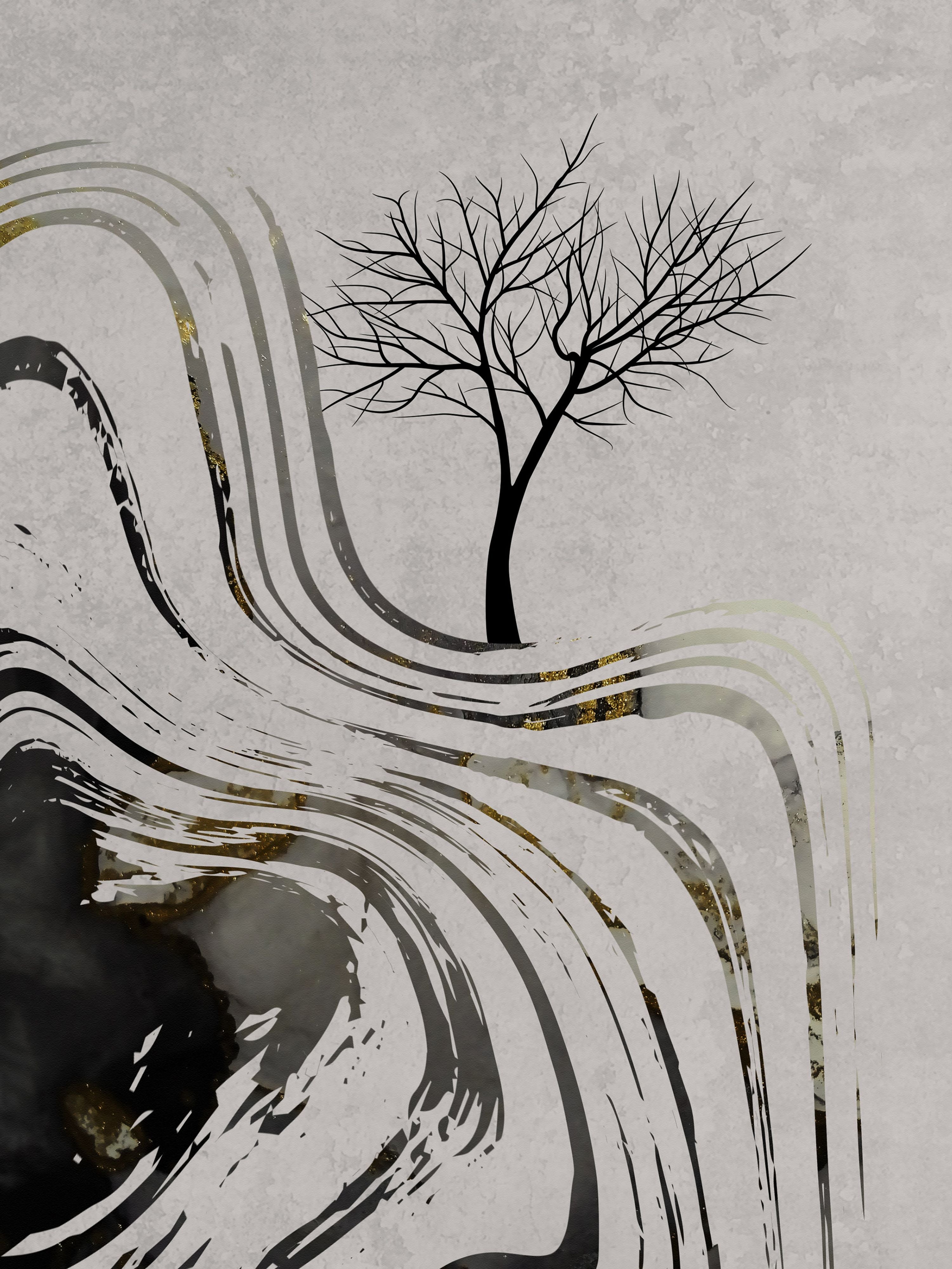 Vinyl Decal, Textured Marble Tree Art (5" x 7")