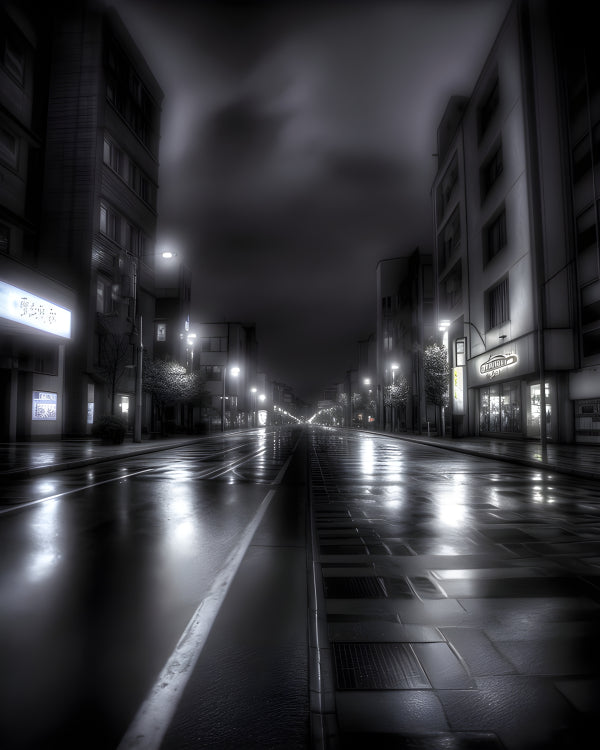 Vinyl Decal, Dark City Street At Night Wet Pavement Reflections (5" x 7")