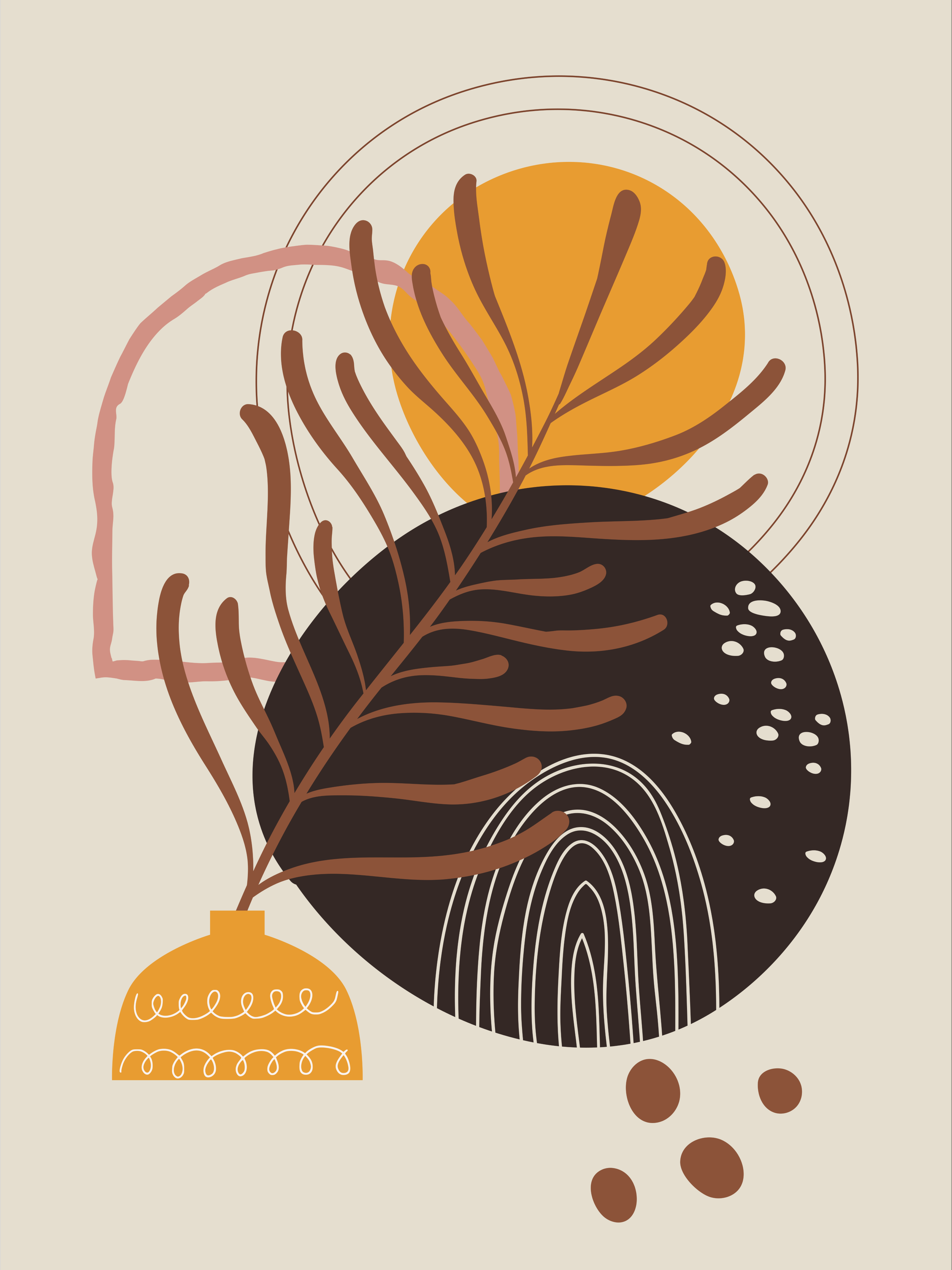 Vinyl Decal, Plant And Geometric Shapes (5" x 7")