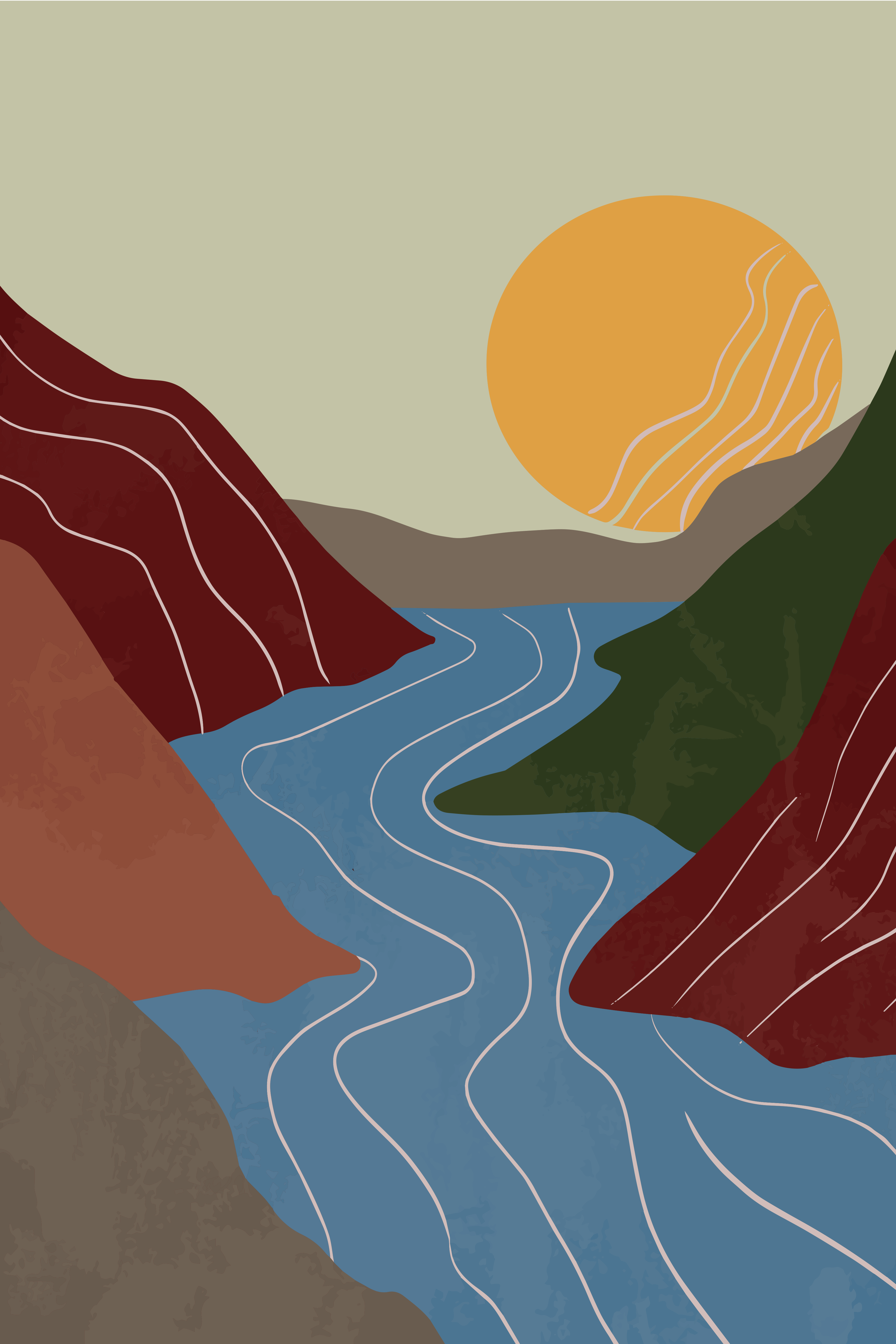 Vinyl Decal, Abstract Landscape Art. (5" x 7")
