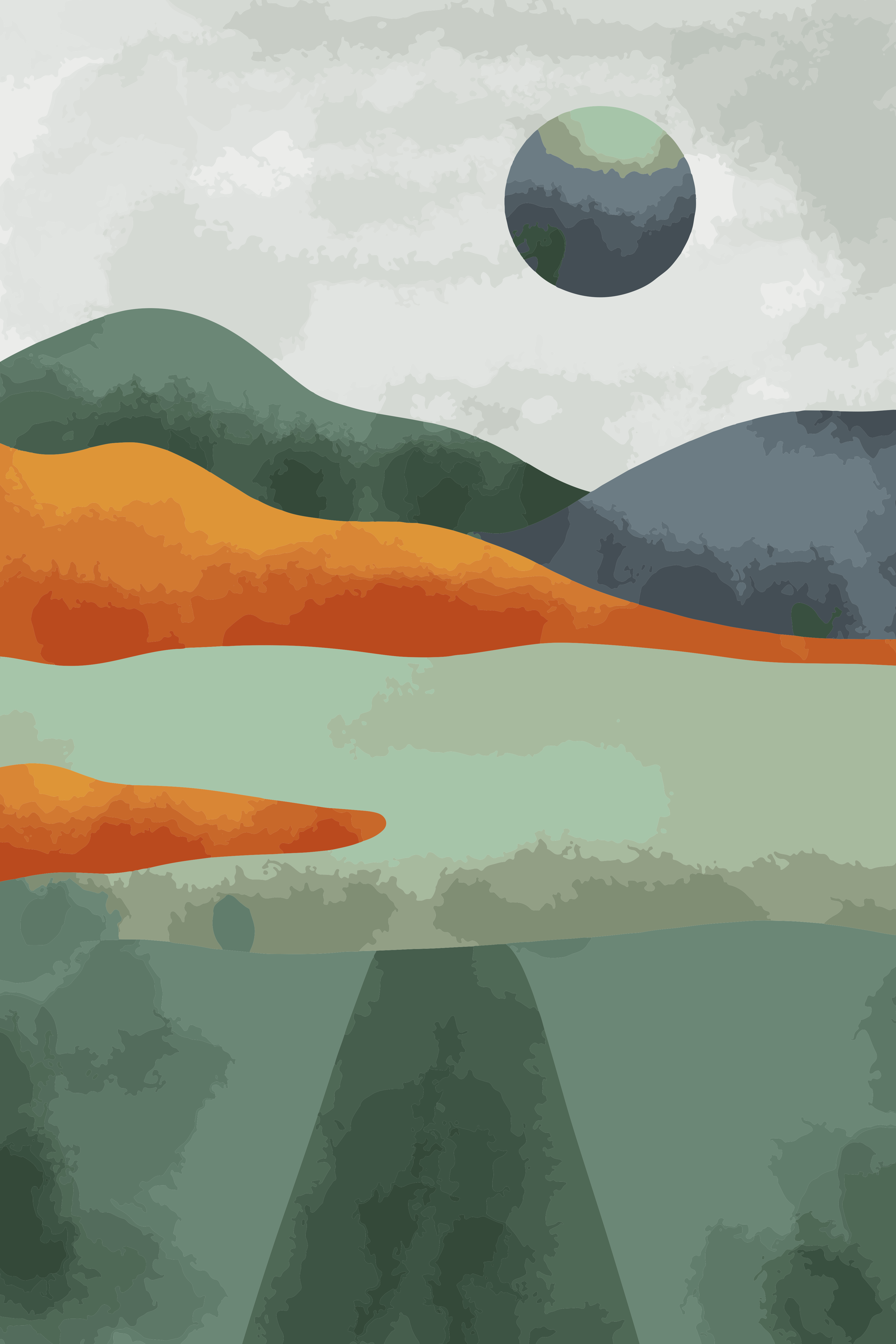 Vinyl Decal, Abstract Mountain Landscape Art (5" x 7")