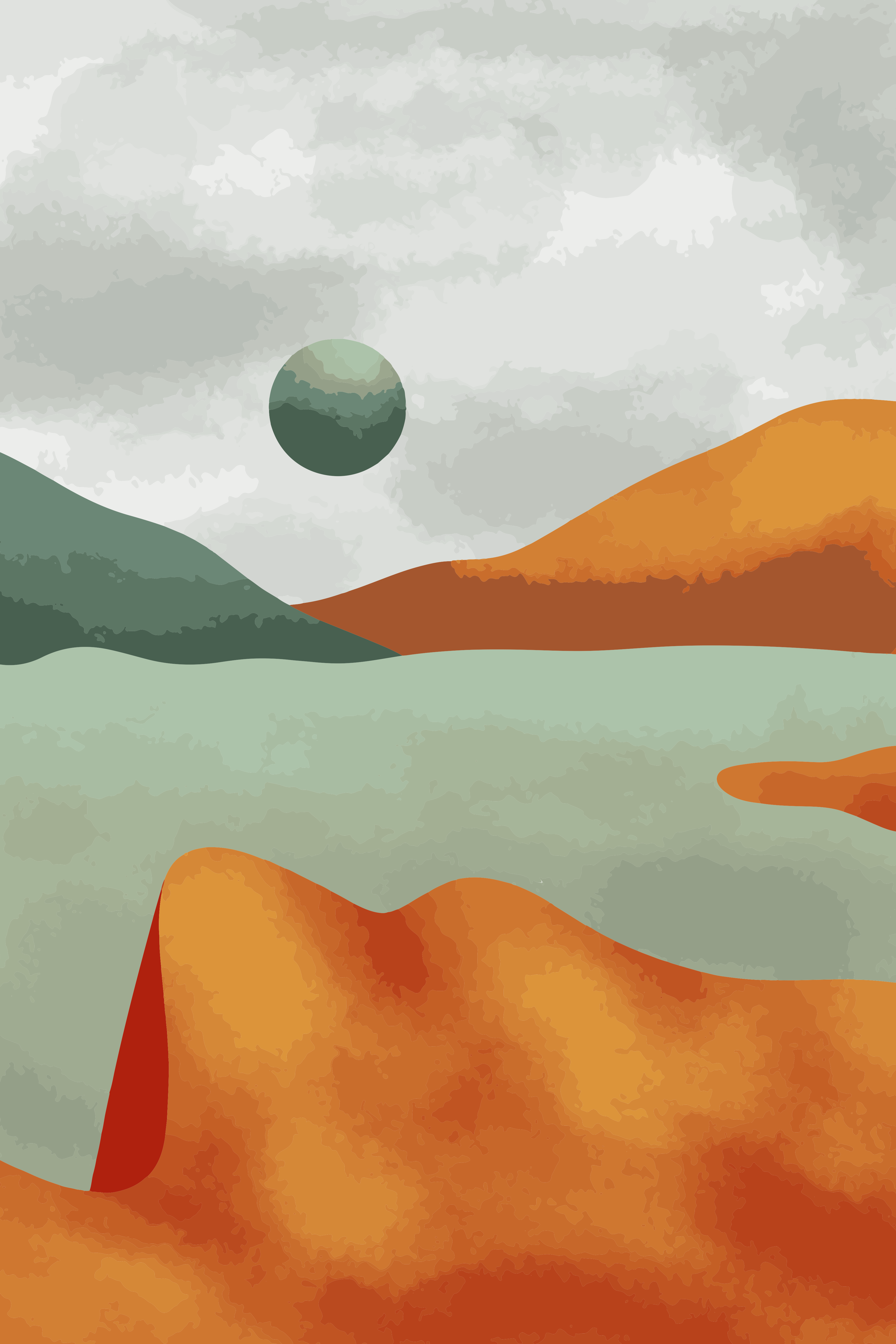 Vinyl Decal, Abstract Mountain Landscape Art. (5" x 7")