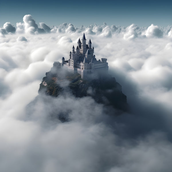 Vinyl Decal, Majestic Fairytale Castle on Mountain Peak Above the Clouds Fantasy Art Print (5" x 7")