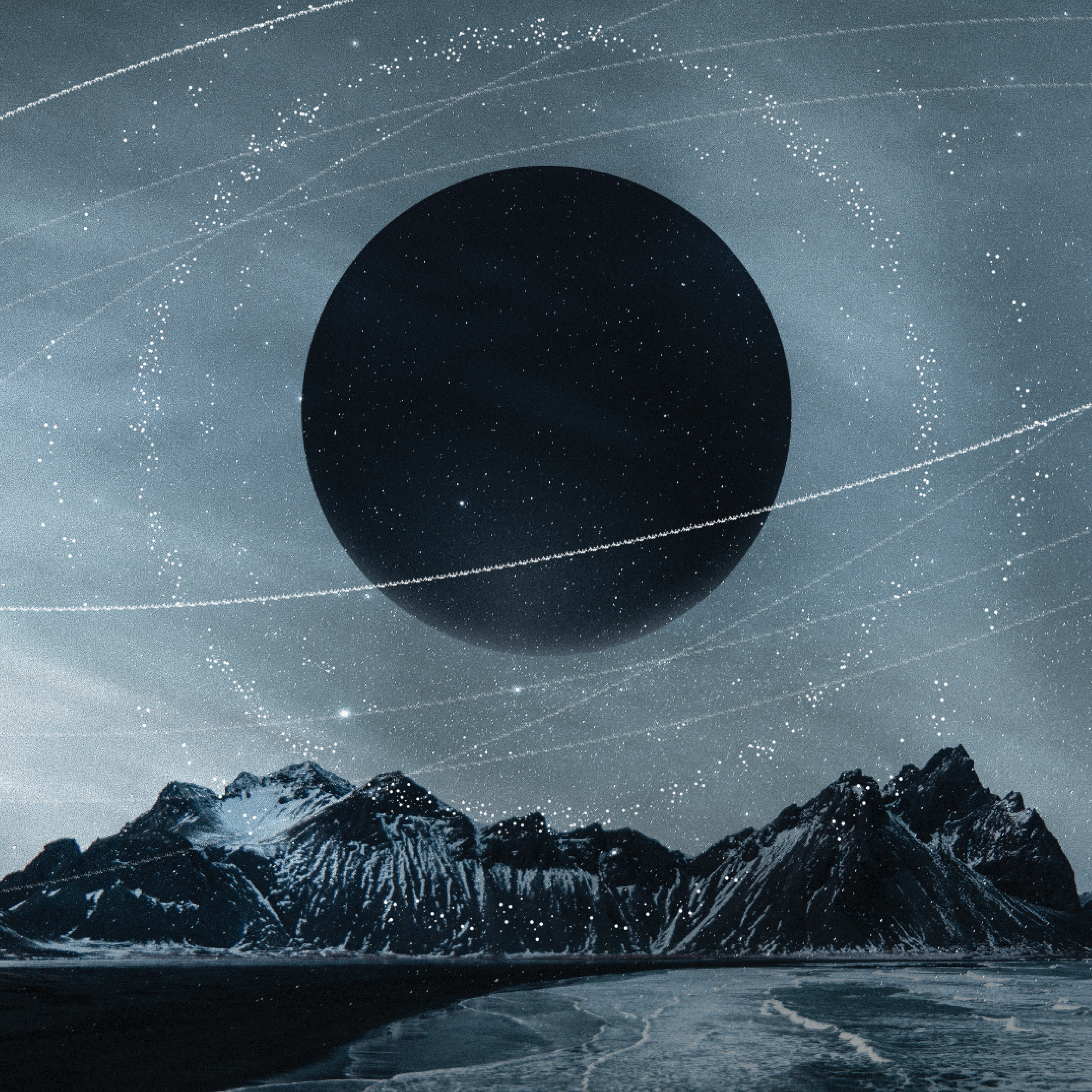 Vinyl Decal, Planets Over Mountains (5" x 7")