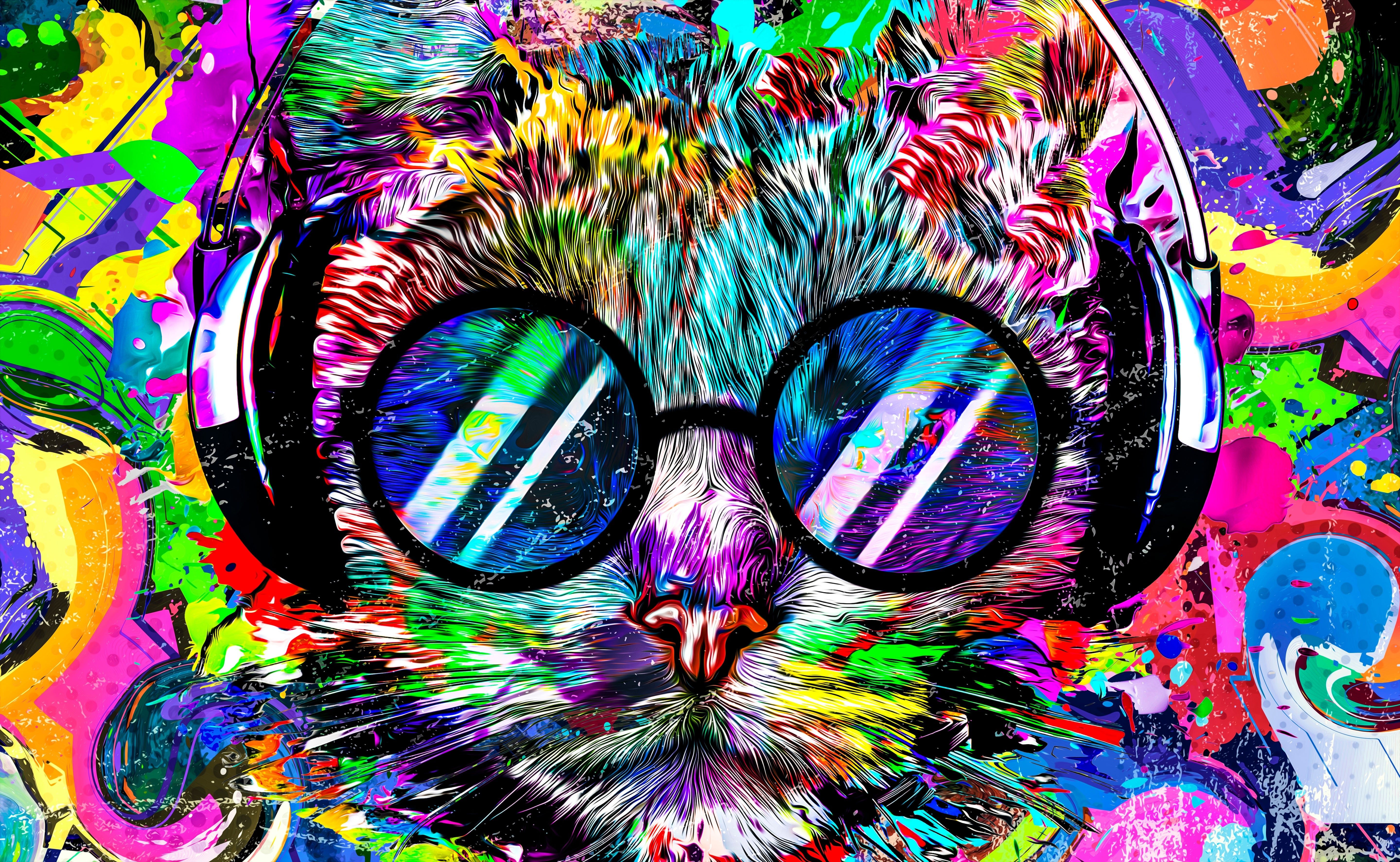 Vinyl Decal, Vibrant Cat with Shades (5" x 7")
