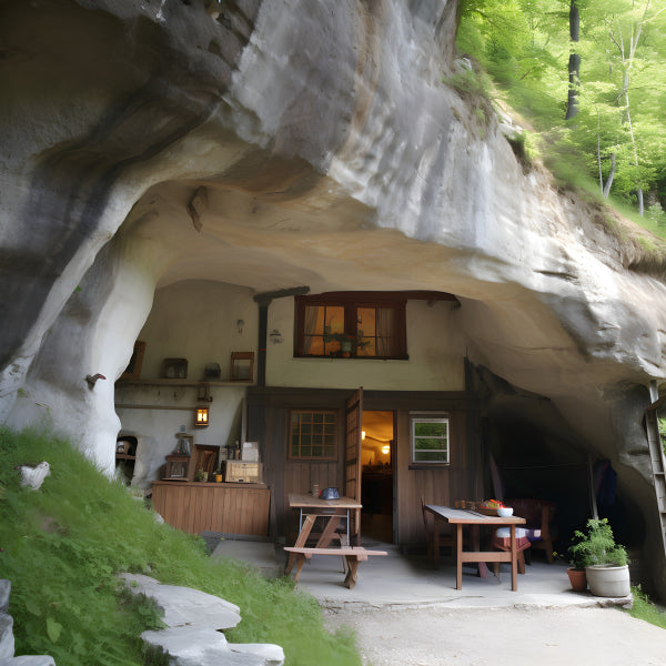 Vinyl Decal, Handcrafted Miniature Rock Cave House (5" x 7")