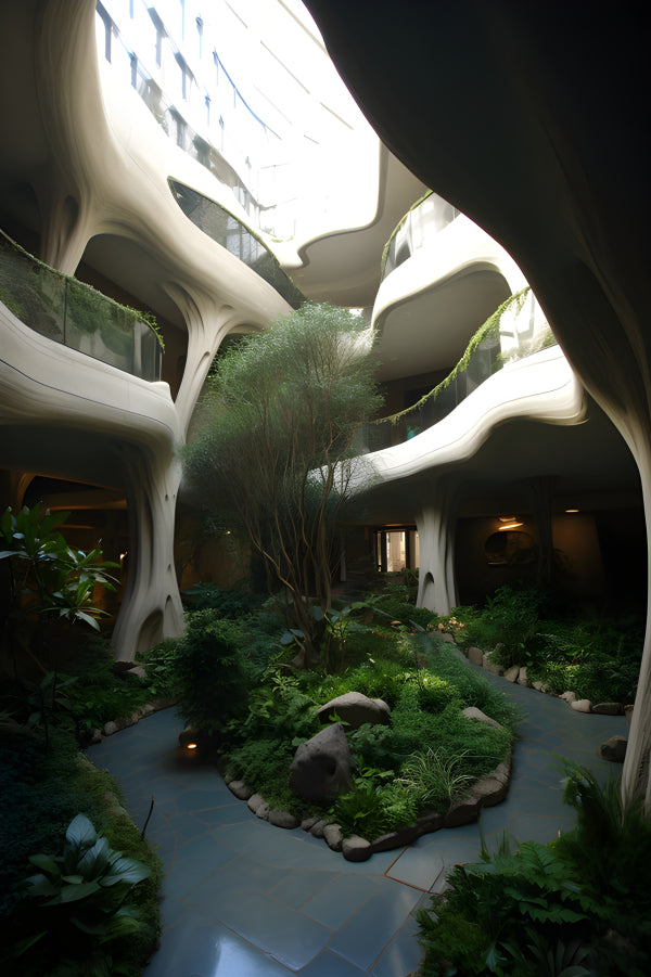 Vinyl Decal, Stunning Architecture Interior with Lush Indoor Garden and Natural Light (5" x 7")