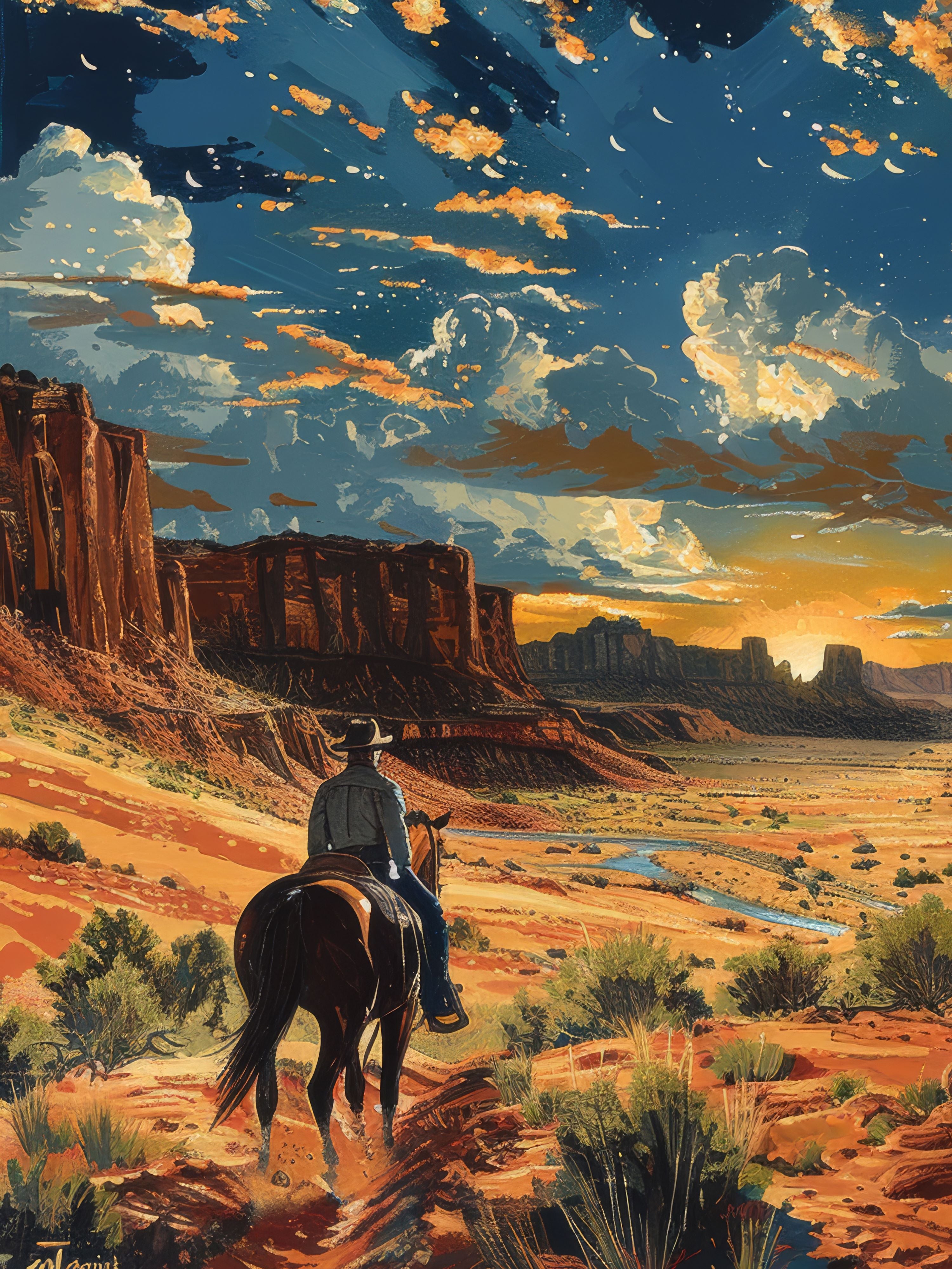 Vinyl Decal, Cowboy Riding Horse Art (5" x 7")