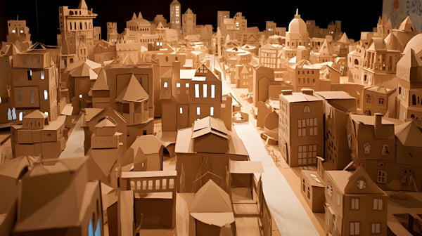 Vinyl Decal, Handmade Cardboard Cityscape Model with Internal Lighting (5" x 7")