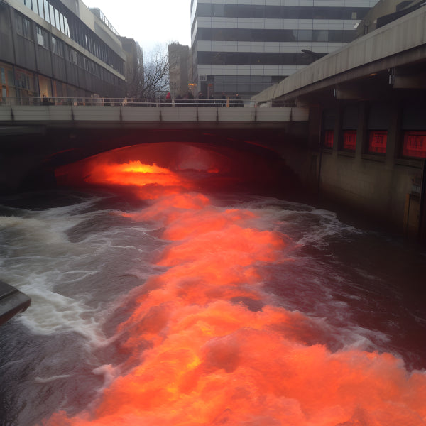 Vinyl Decal, Urban River with Striking Orange Glow (5" x 7")