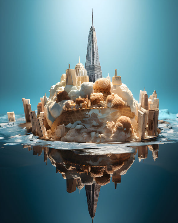 Vinyl Decal, Floating Ice Cream Cityscape Art Print (5" x 7")