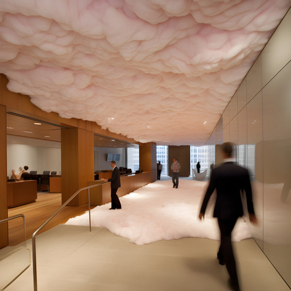 Vinyl Decal, Modern Office Lobby with Unique Cloud-like Ceiling and Floor Art Installation (5" x 7")