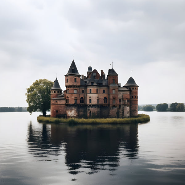 Vinyl Decal, Picturesque European Water Castle on a Serene Lake (5" x 7")