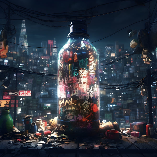 Vinyl Decal, Cyberpunk Cityscape in a Bottle Art Print (5" x 7")
