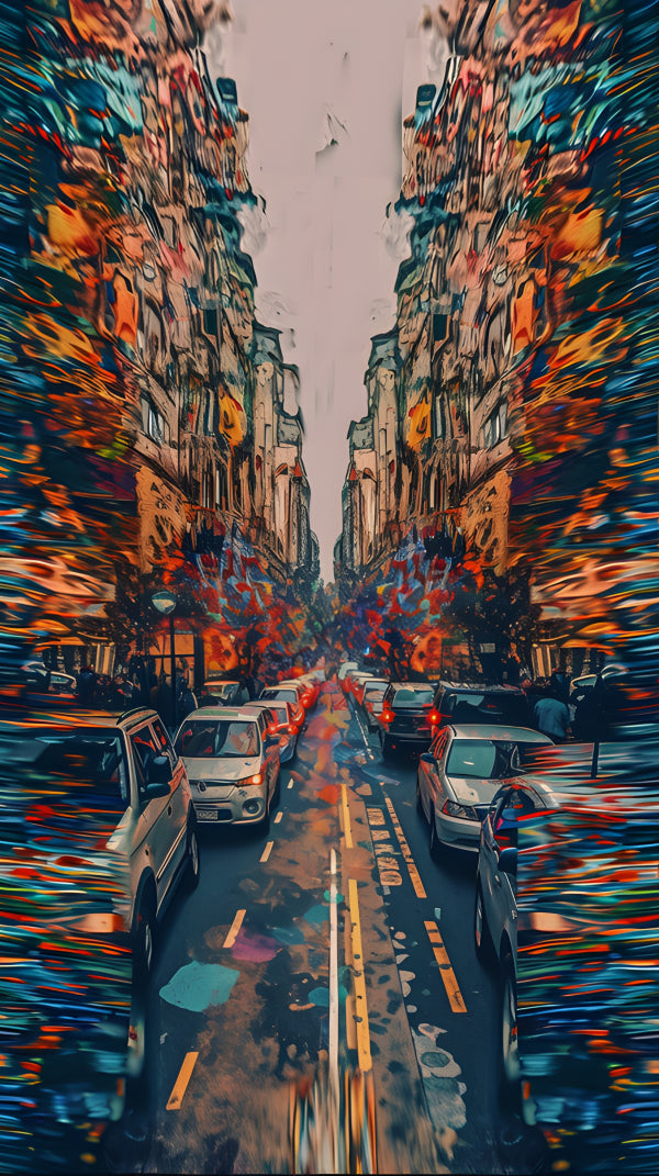 Vinyl Decal, Vibrant Abstract City Street Traffic Motion Blur Wall Art (5" x 7")