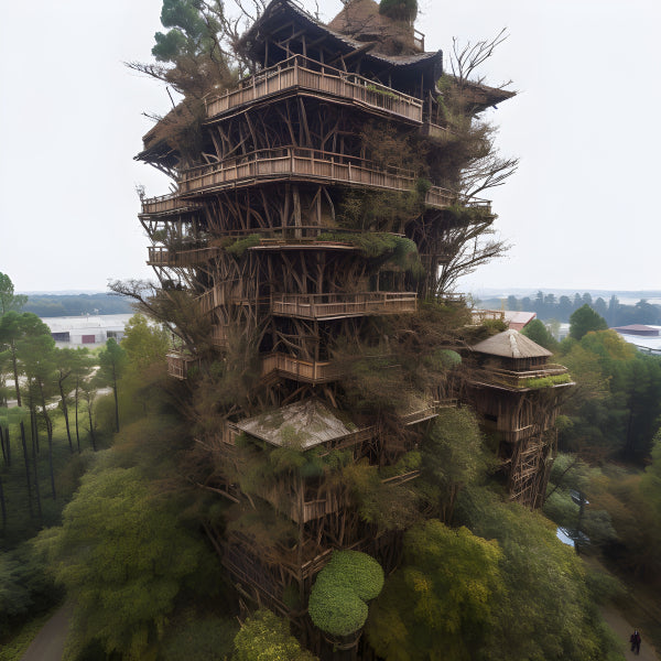 Vinyl Decal, Handcrafted Multi-Tier Wooden Treehouse Architecture (5" x 7")