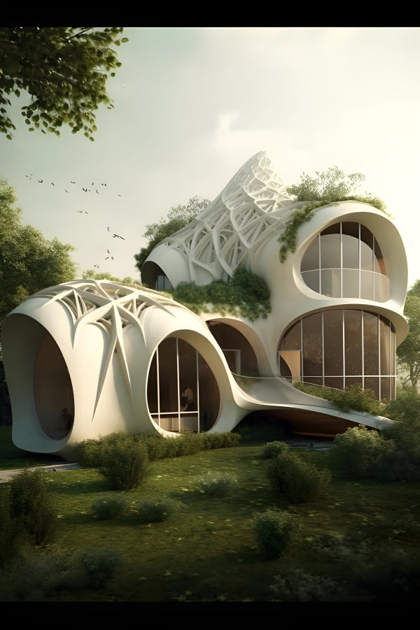 Vinyl Decal, Stunning Organic Architecture House Design with Futuristic Biomorphic Curves (5" x 7")