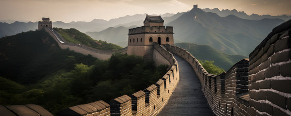 Vinyl Decal, Iconic Great Wall of China at Sunset Wall Art Poster, Ancient Asian Architecture Landsc
